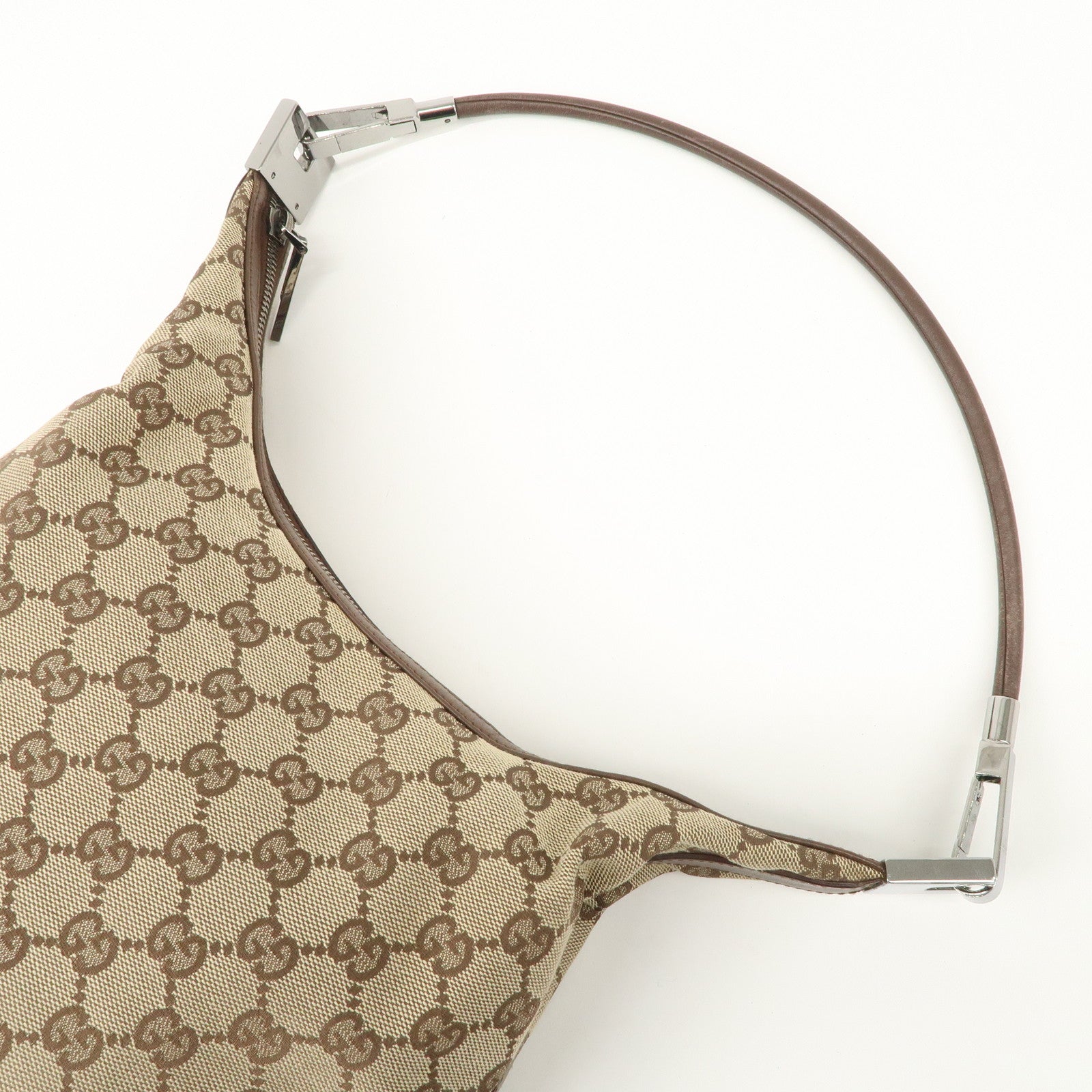 GUCCI GG Canvas Leather Shoulder Bag Beige Brown 203419 Used