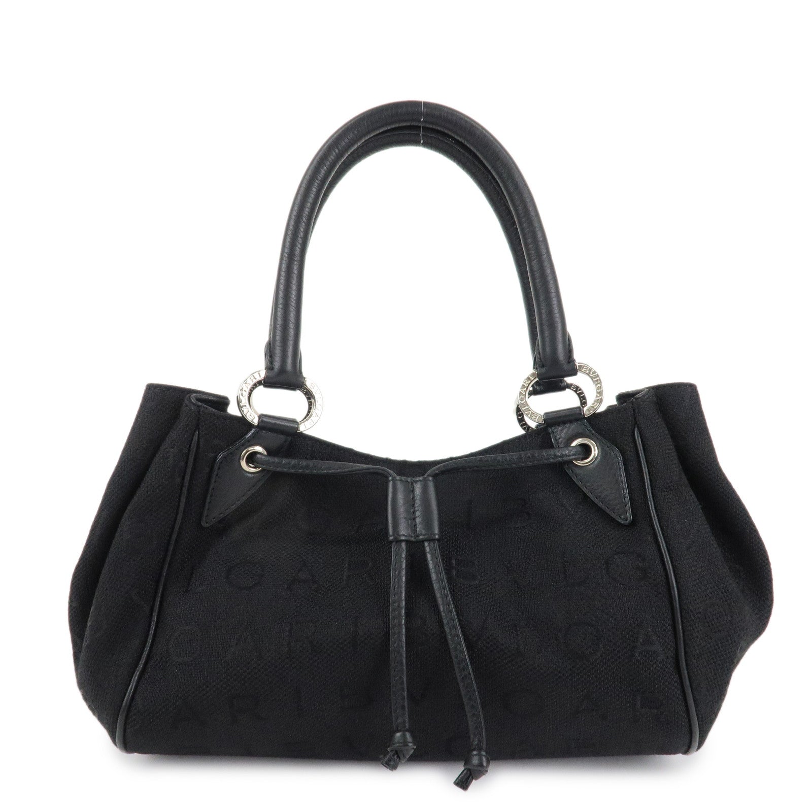 BVLGARI Logo Mania Leather Canvas Tote bag Hand Bag Black Used