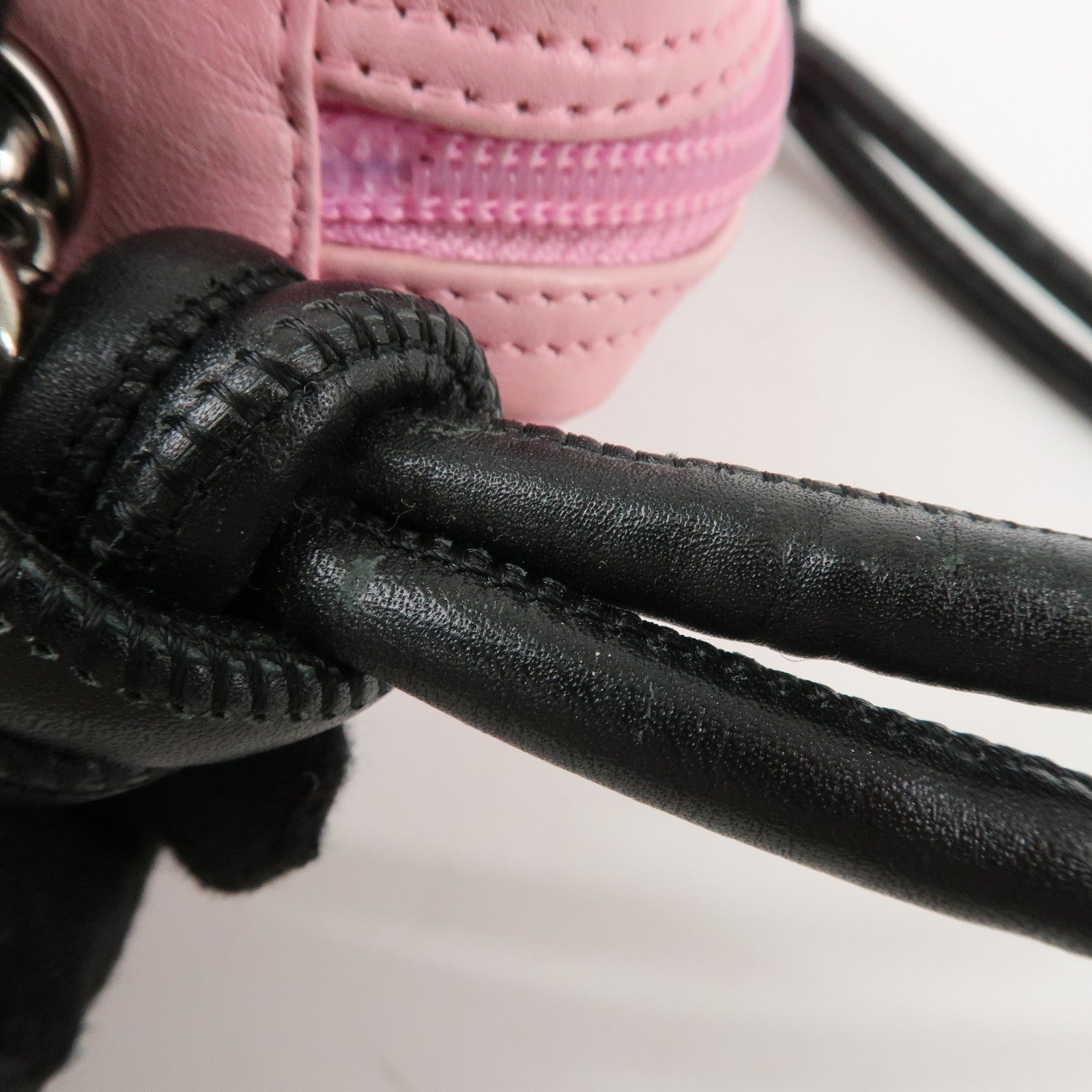 CHANEL Cambon Lamb Skin Small Pochette Shoulder Bag Pink Black A25177 Used