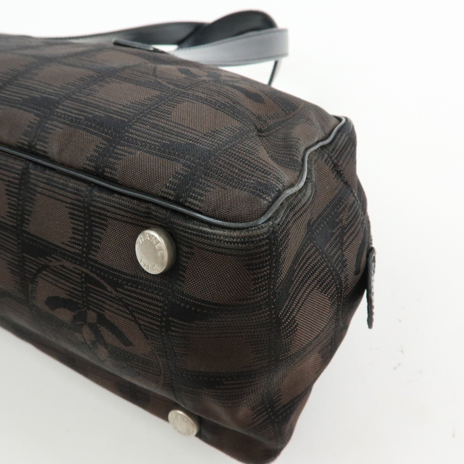 CHANEL New Travel Line Nylon Jacquard Mini Boston Bag Brown A15828