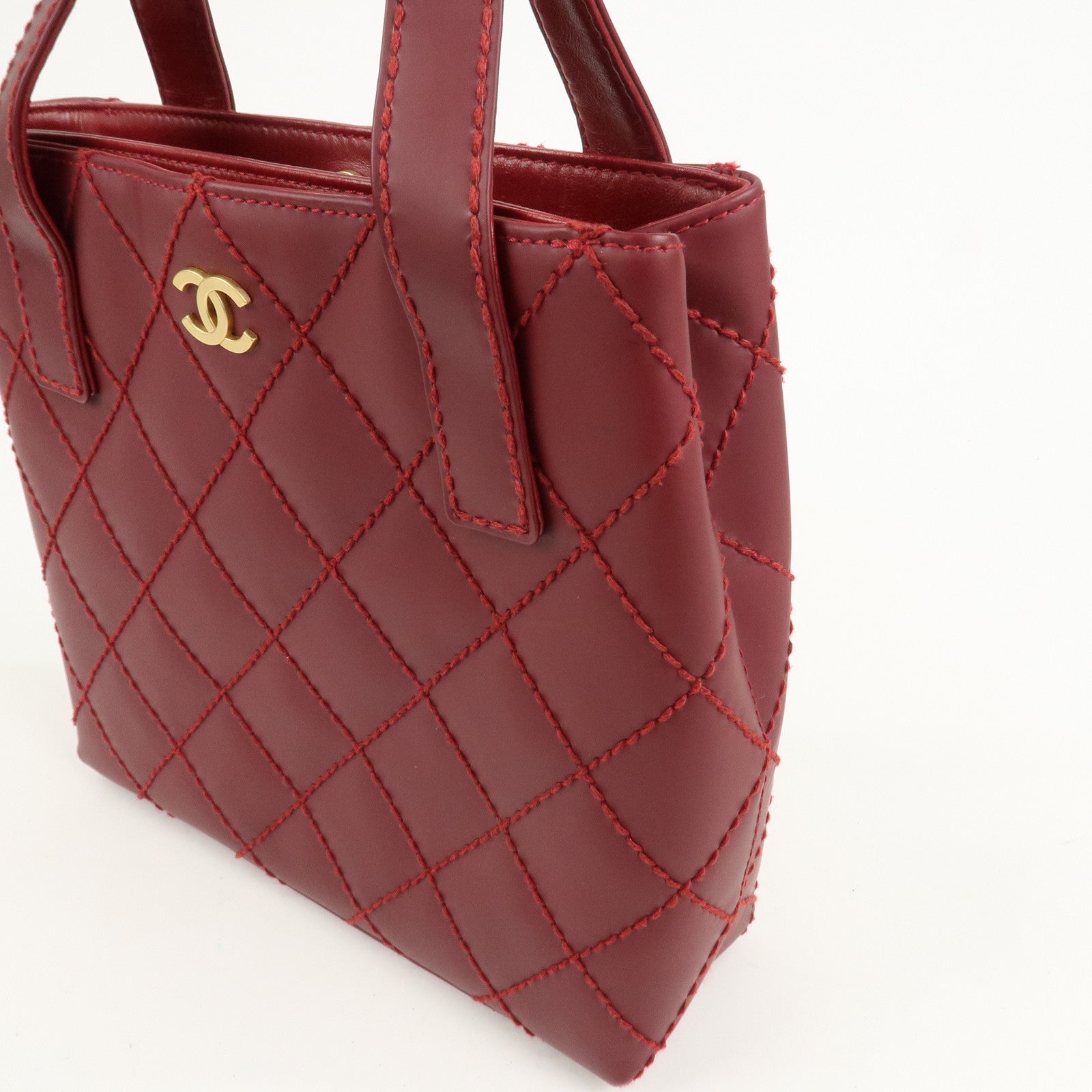 CHANEL Wild Stitch Leather Tote Bag Hand Bag Red A18126