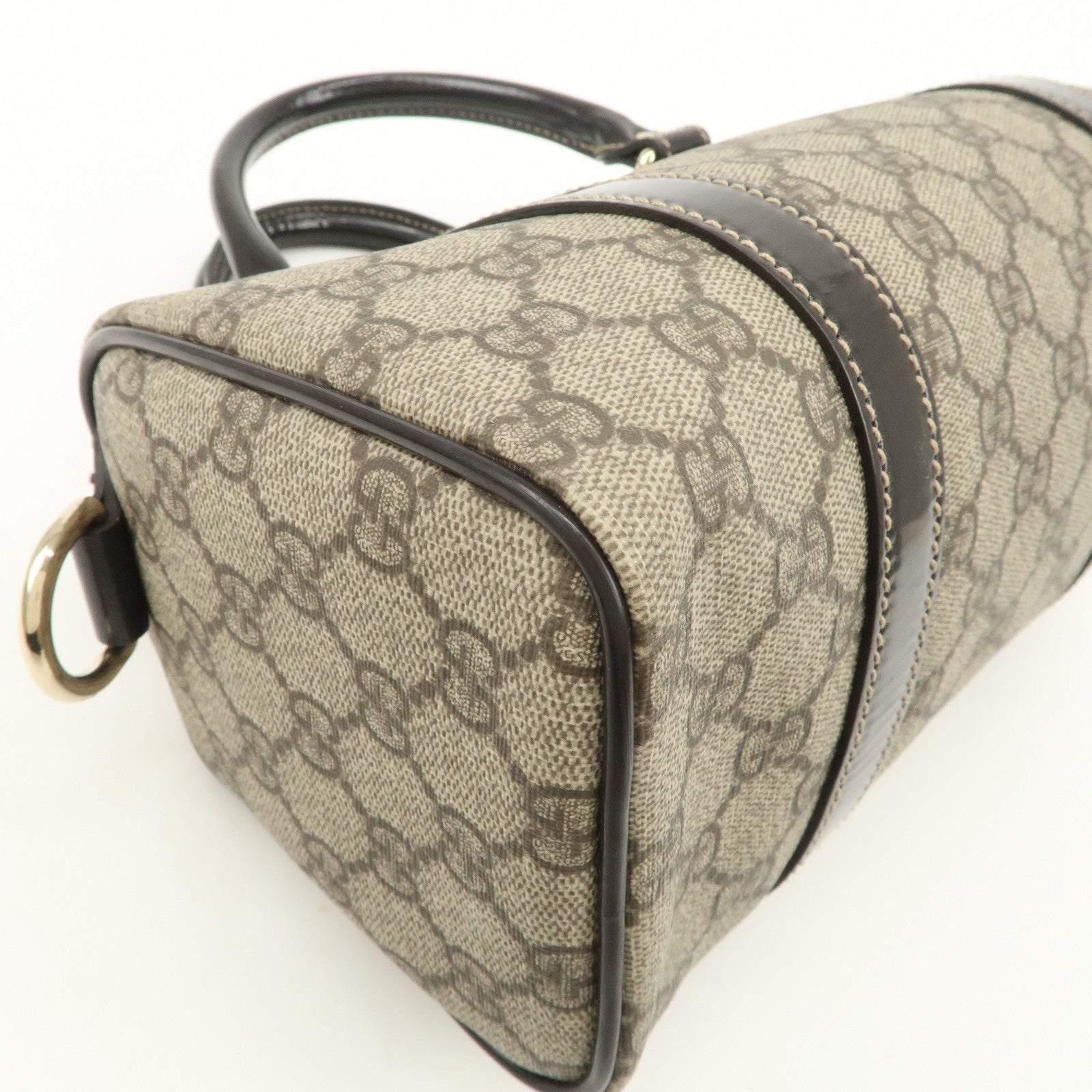 GUCCI GG Spream Patent Leather Mini Boston Bag Beige 193604