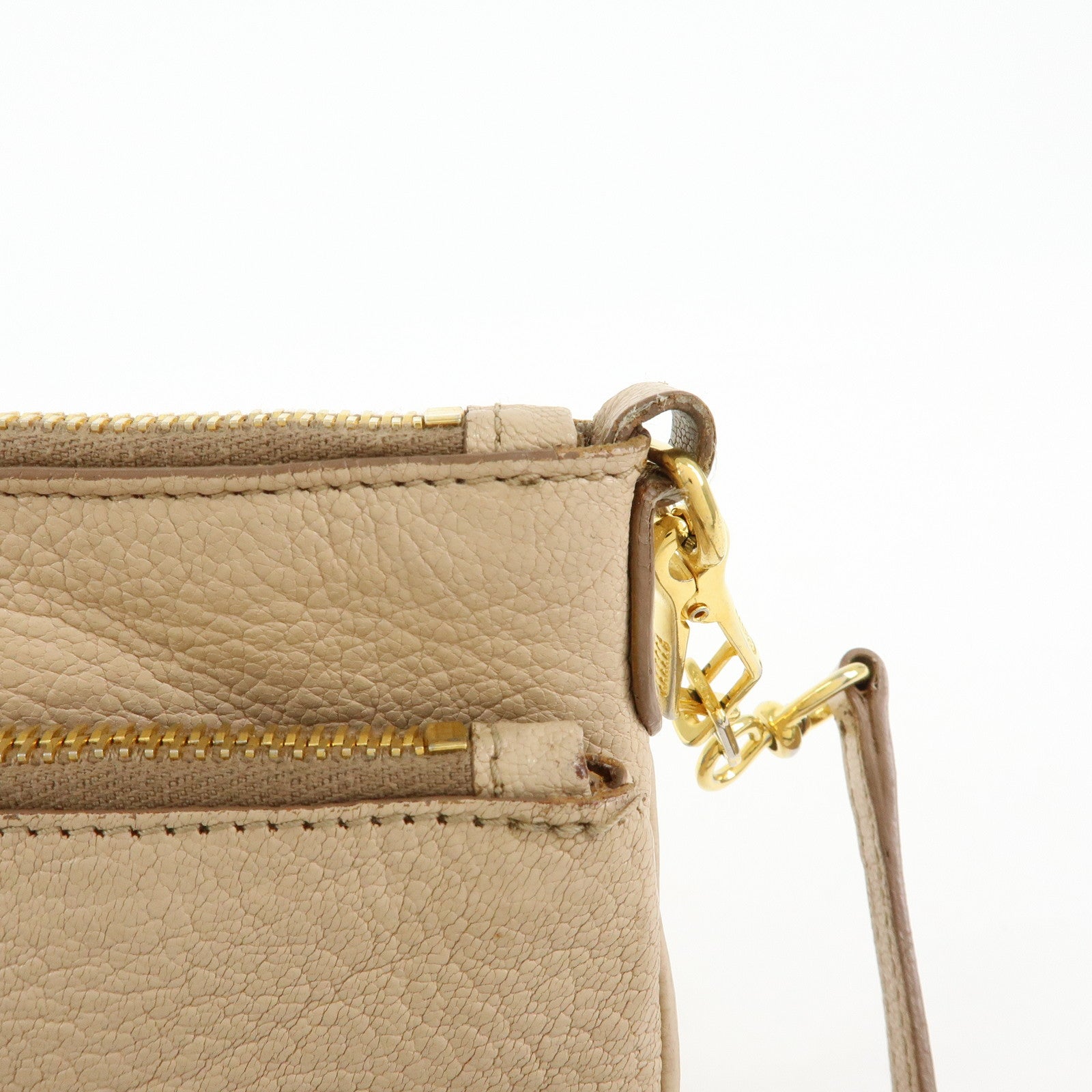 MIU MIU MADRAS Leather Shoulder Bag Crossbody Bag Beige RP0369