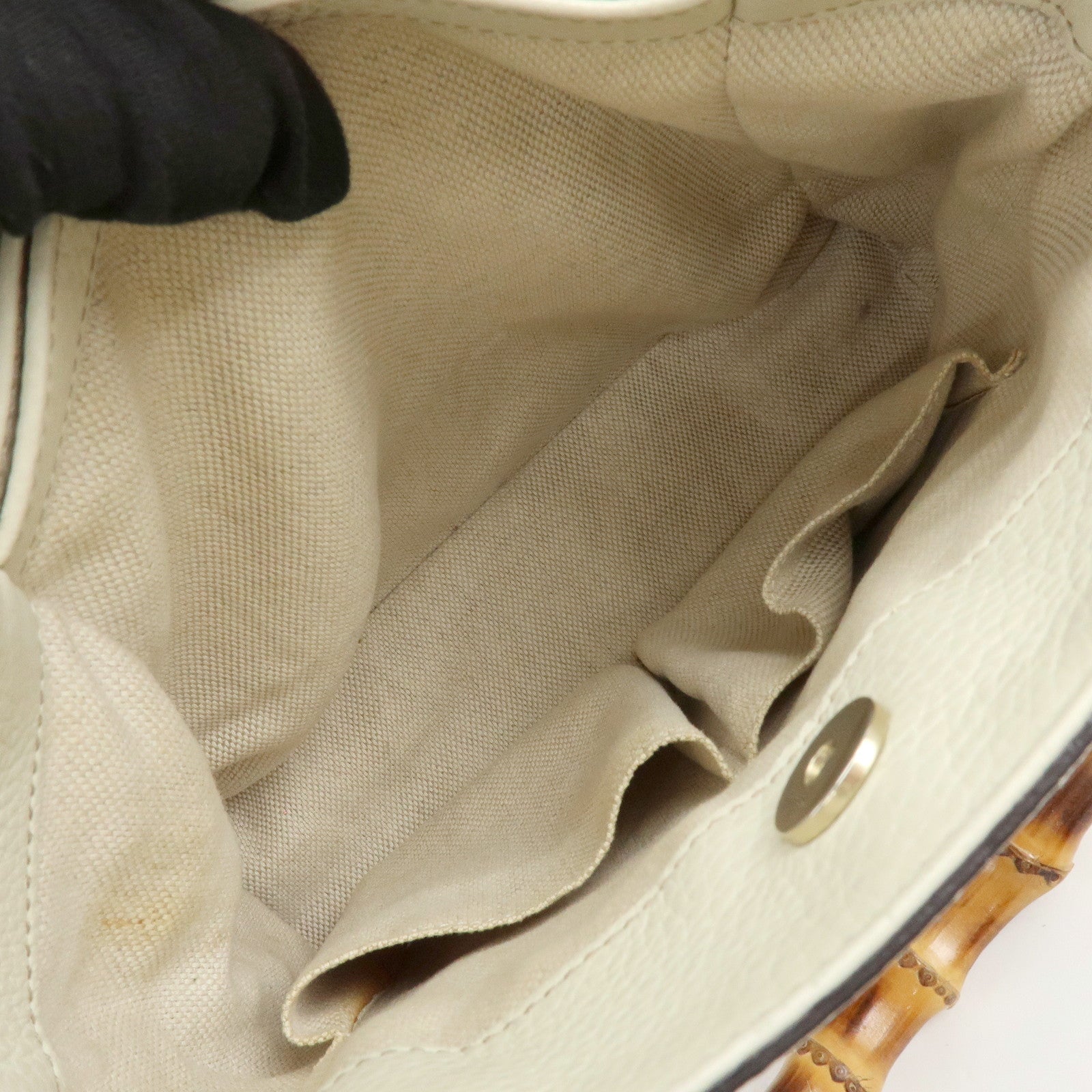 GUCCI Bamboo GG Canvas Leather 2Way Hand Shoulder Bag White 308360