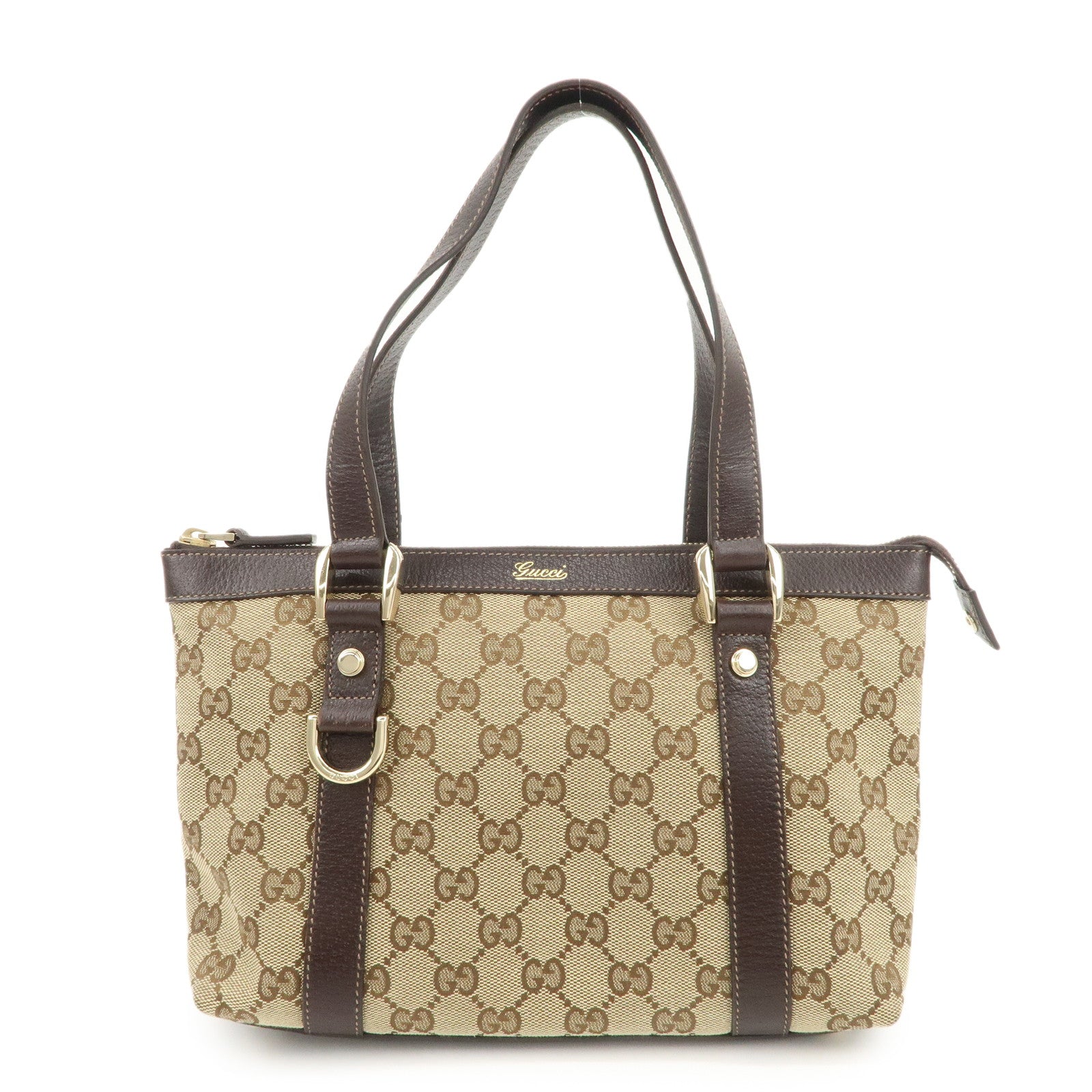 GUCCI Abbey GG Canvas Leather Tote Bag Beige Dark Brown 141471