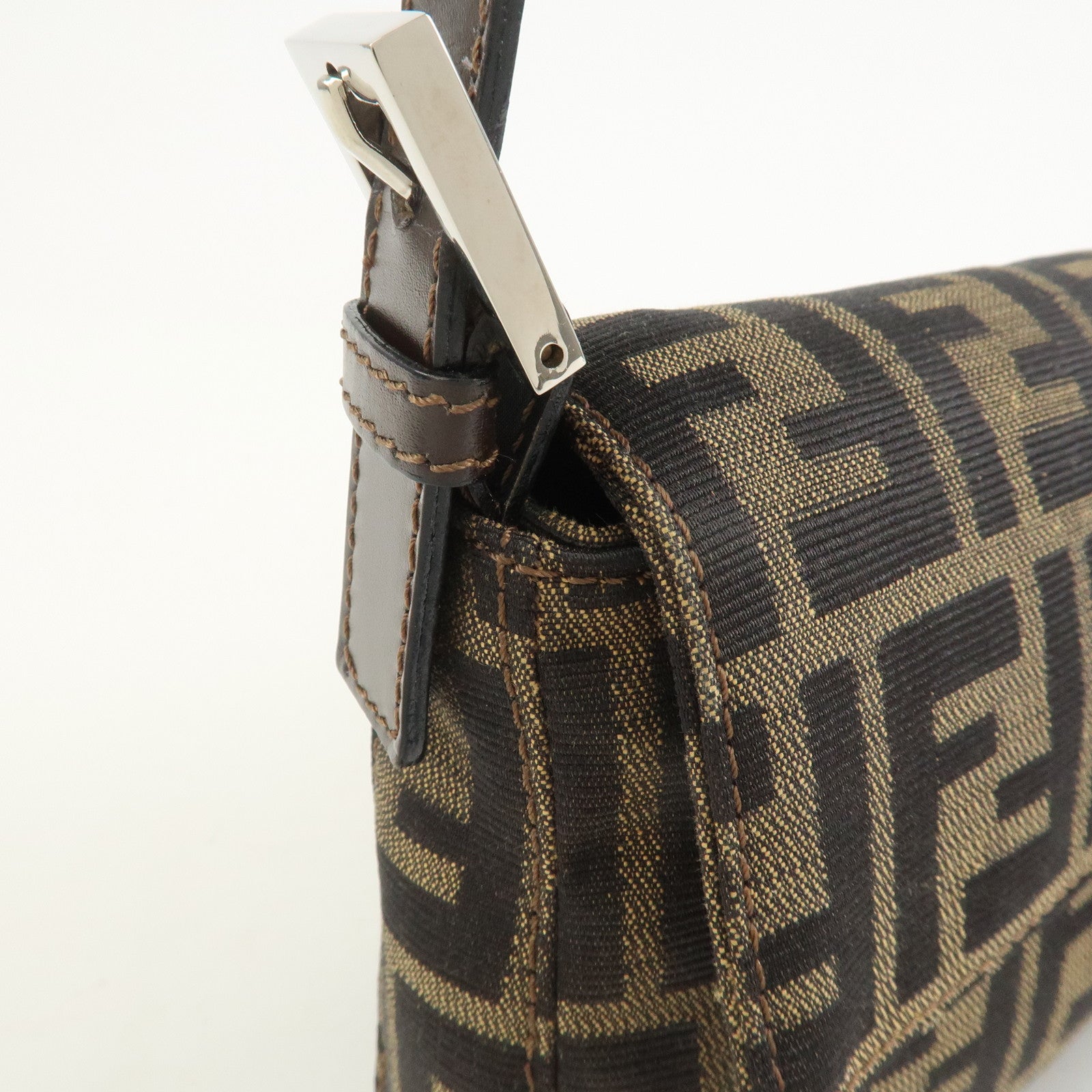 FENDI Mamma Baguette Canvas Leather Shoulder Bag Brown 26424