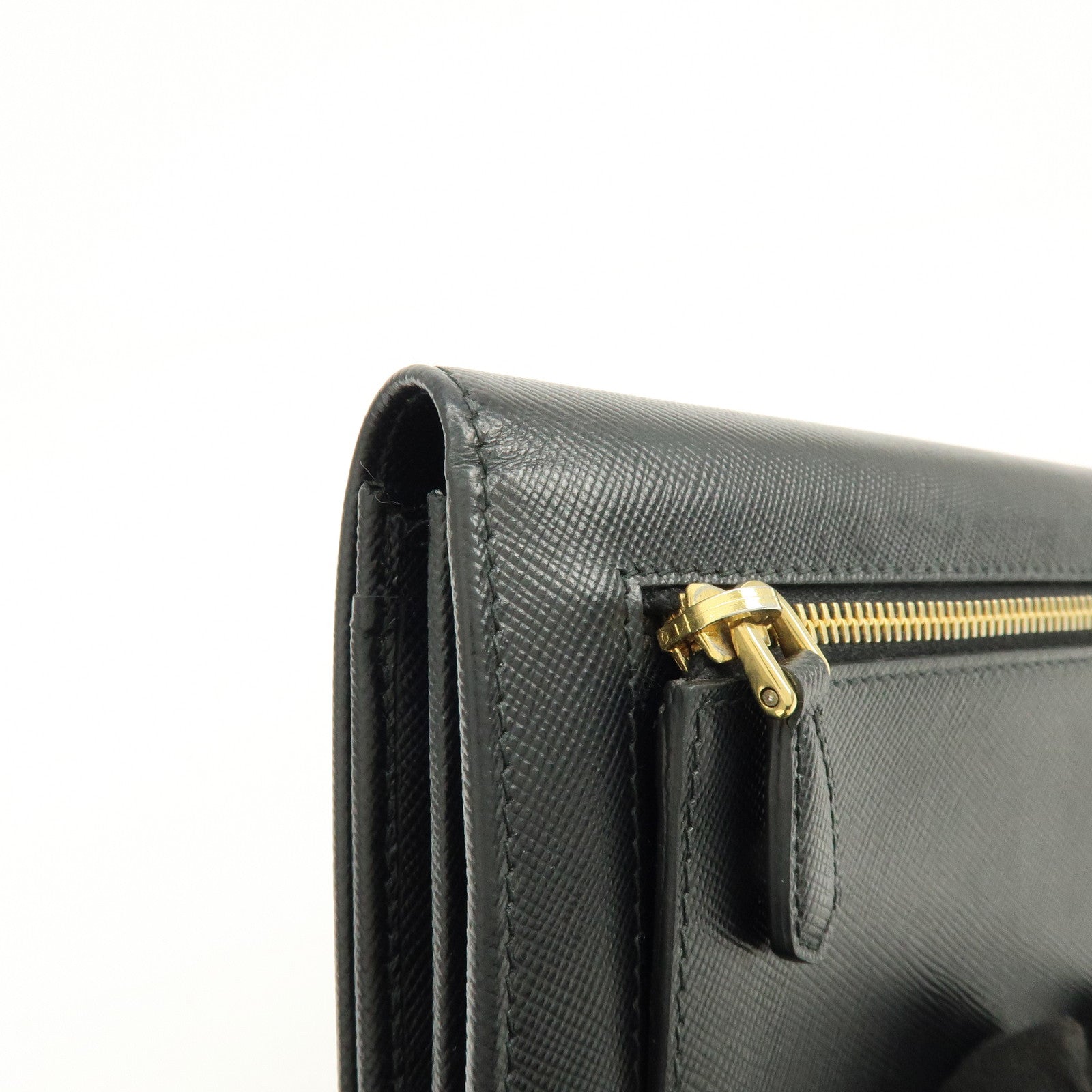 PRADA Triangle Logo Saffiano Leather Bi-fold Flap Wallet Black