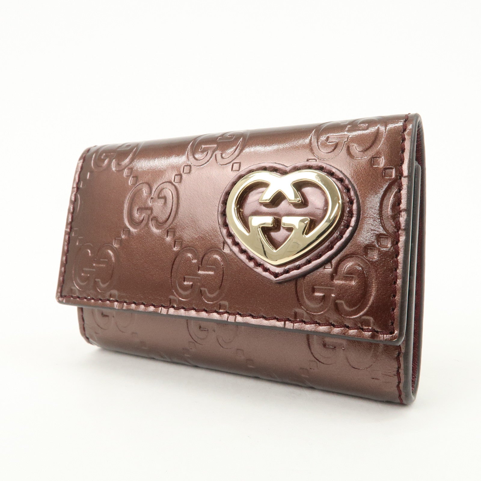 GUCCI Lovely Heart Guccissima Leather 6 Rings Key Case Brown 257217