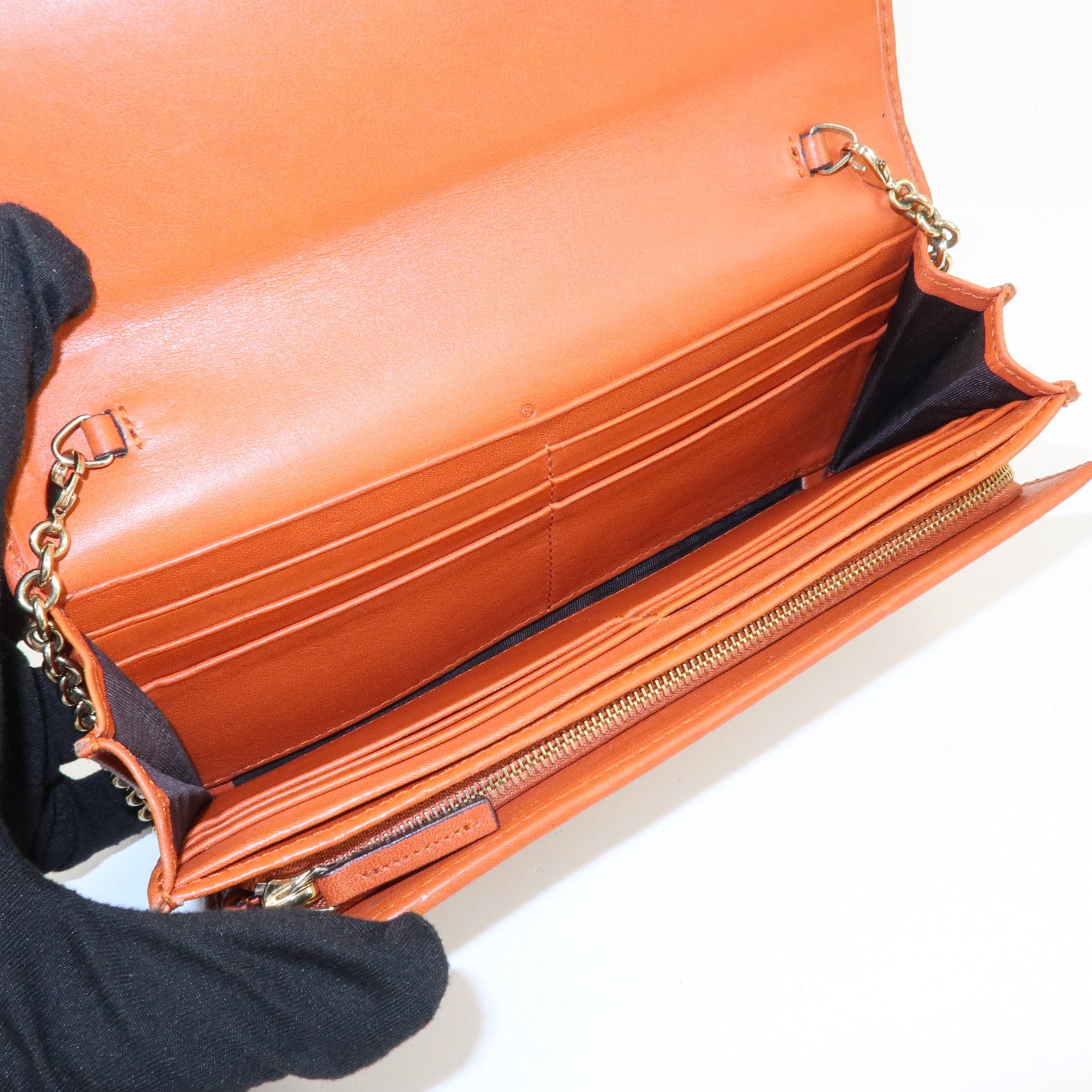 GUCCI Diamante Canvas Chain Strap Long Wallet Hand Bag Beige 269541 Used