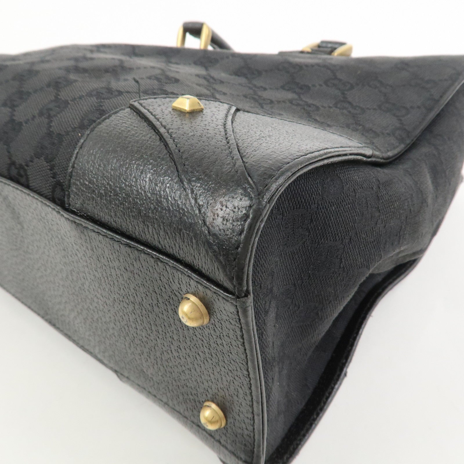 GUCCI GG Canvas Leather Tote Bag Hand Bag Black 120897