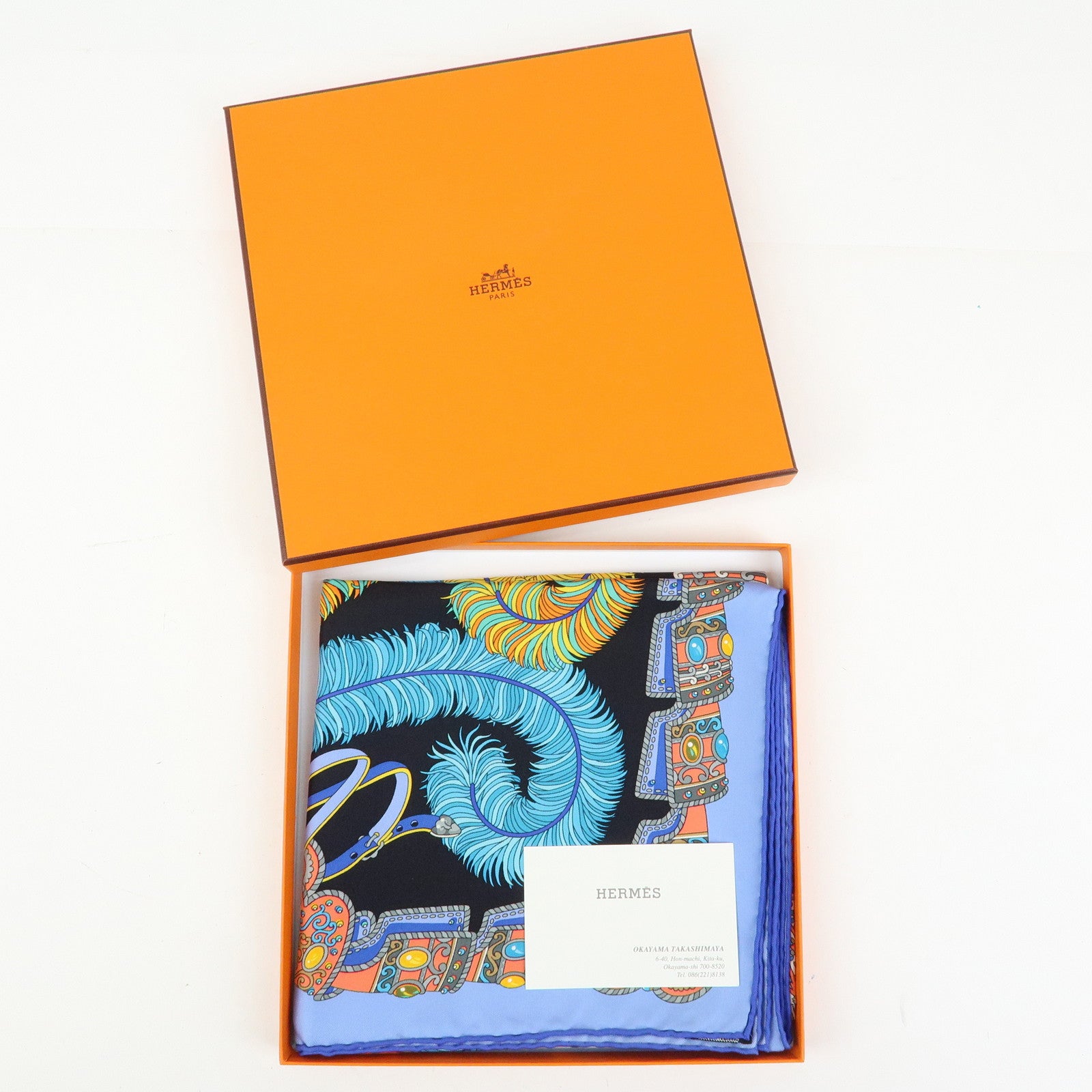 HERMES Carre 90 Silk 100% Scarf SOUS LE GIDE DE MARS Black Blue