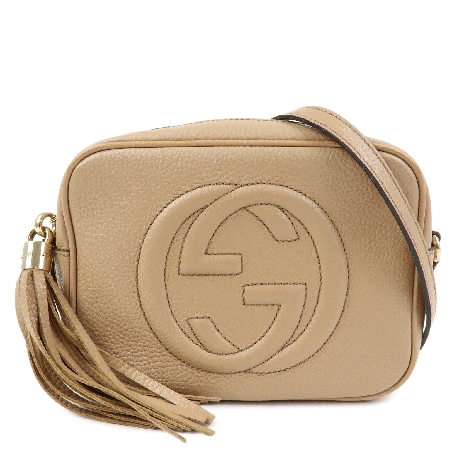 GUCCI SOHO Interlocking G Leather Shoulder Bag Beige 308364