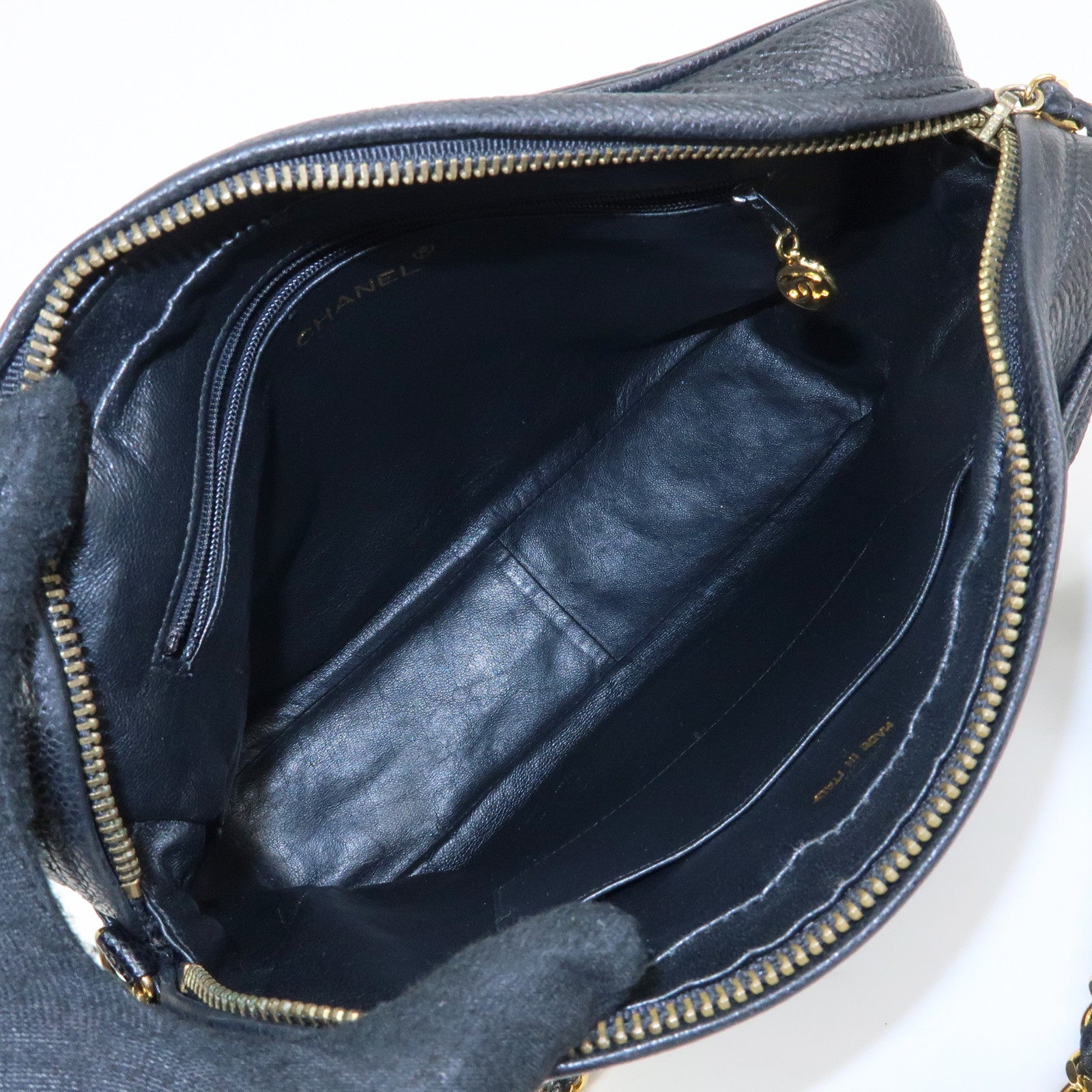 CHANEL Matelasse Cavairskin Chain Shoulder Bag Tassel Black Gold
