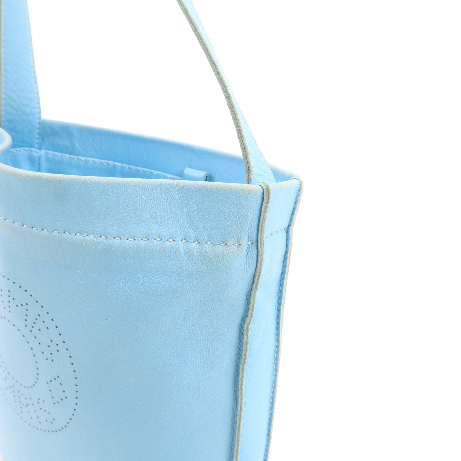 HERMES Lamb Skin Clou de Selle Shoulder Bag Crossbody Bag Blue