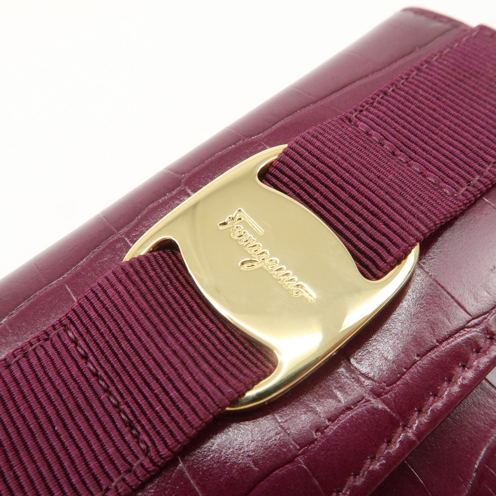 Ferragamo Gancini Vara Leather Wallet Set Of 2 Black Purple Used