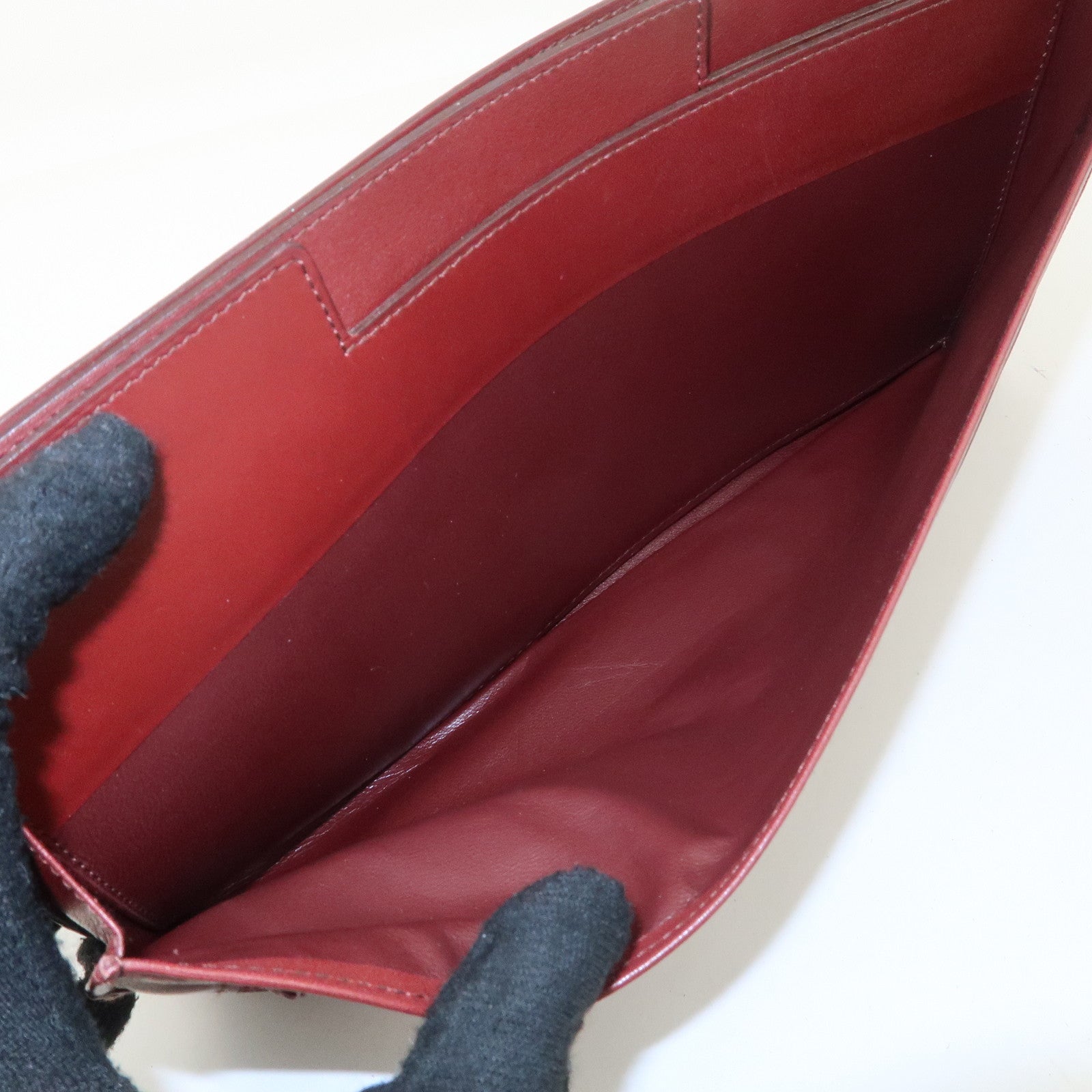 Cartier Must Line Leather Clutch Bag Bordeaux Gold Hardware Used