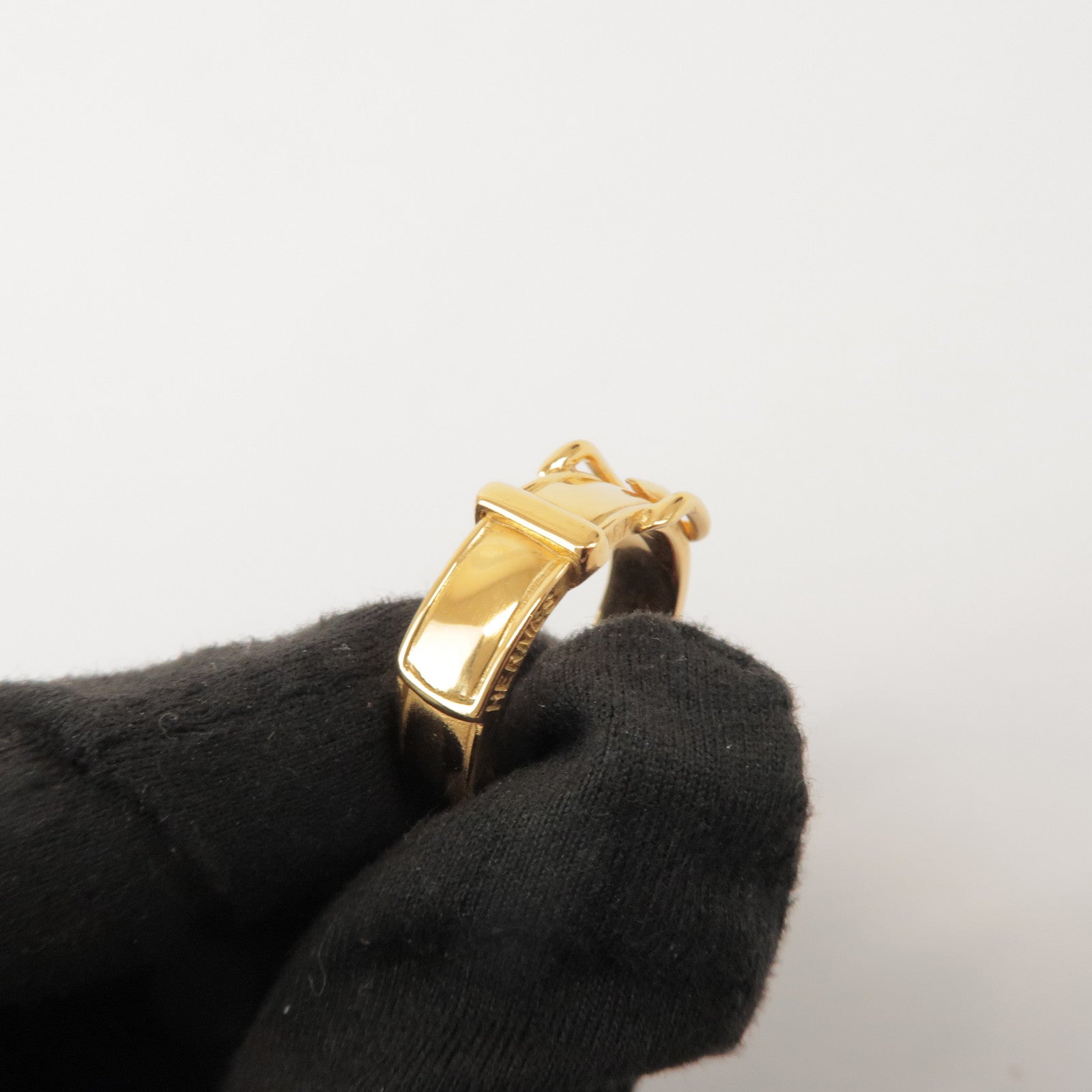 HERMES Ceinture Motif Metal Scarf Ring Gold