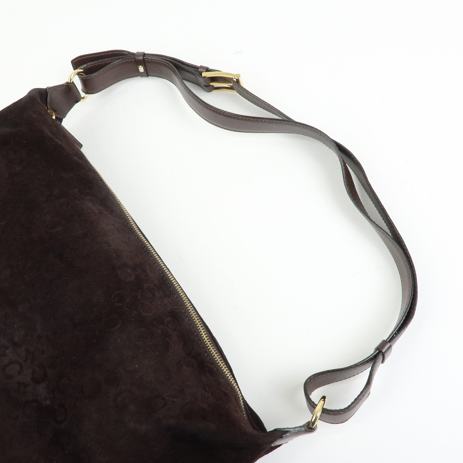 CELINE C Macadam Suede Leather Shoulder Bag Hand Bag Dark Brown