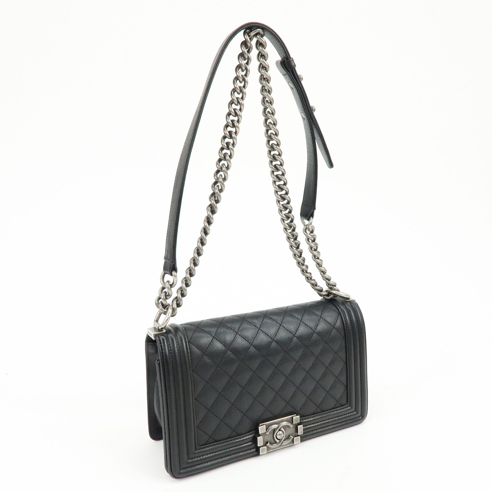 CHANEL Boy Chanel Caviarskin Chain Shoulder Bag Crossbody Bag Black