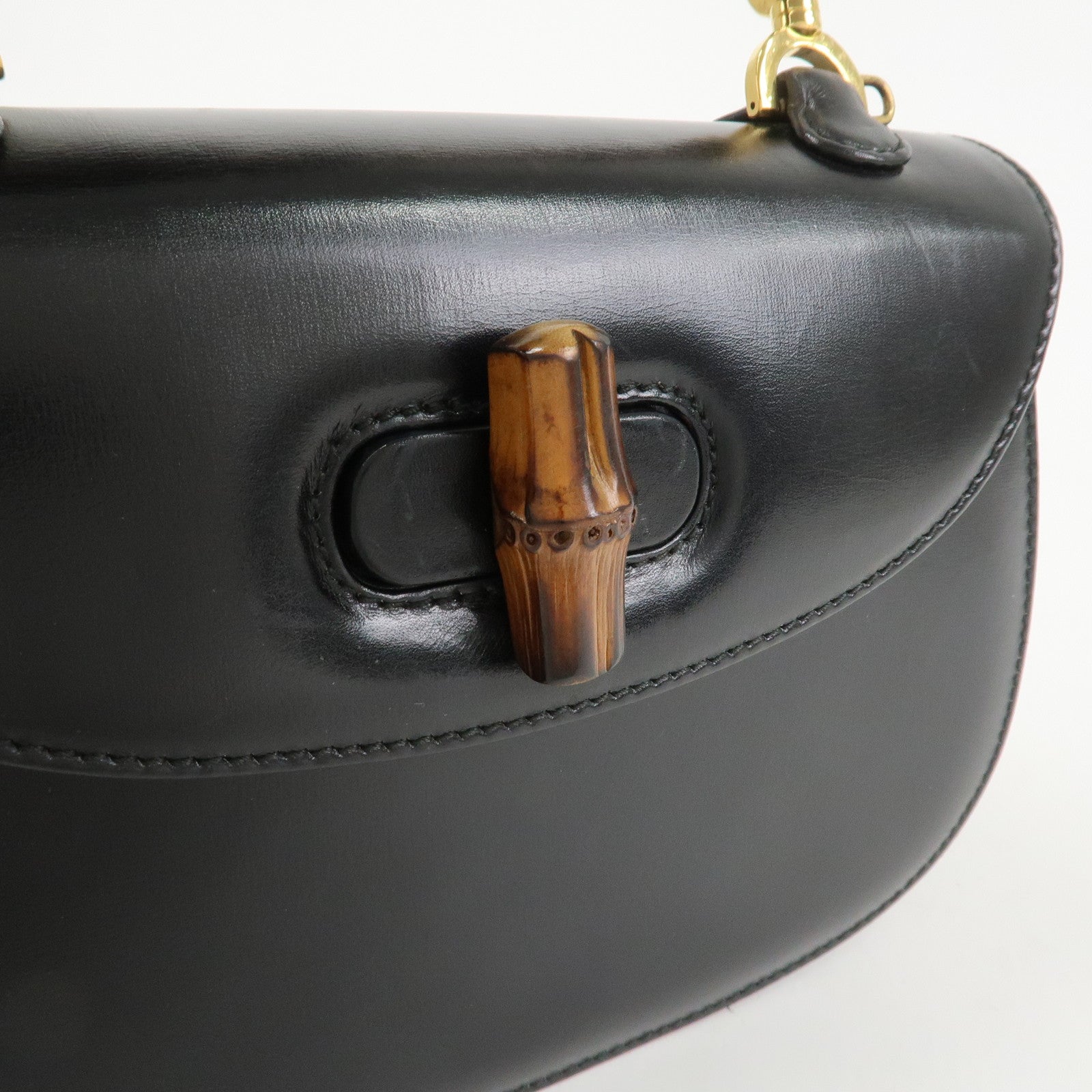 GUCCI Bamboo Leather 2WAY Bag Hand Bag Black 000 2046