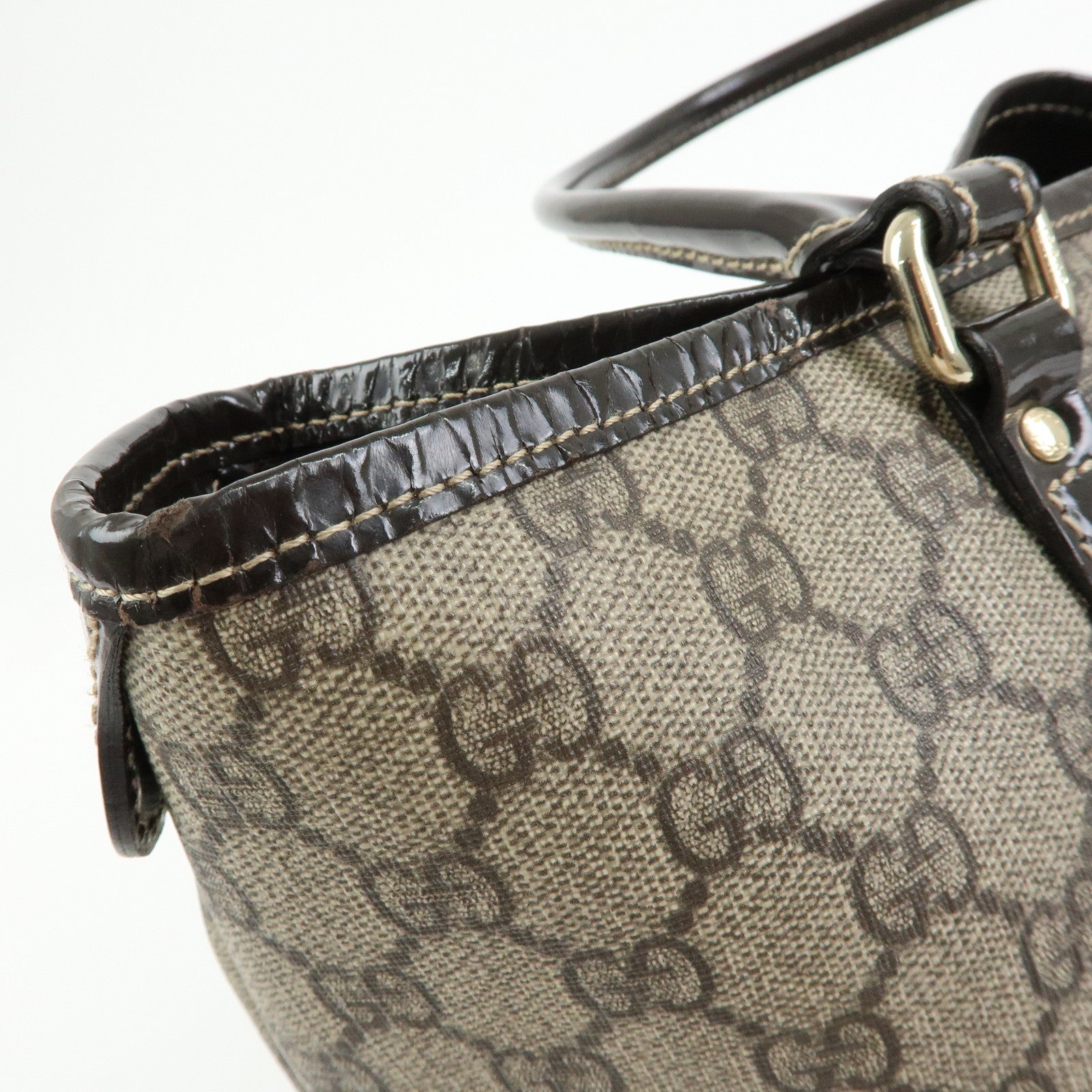 GUCCI GG Supreme Patent Leather Tote Bag Shoulder Bag Brown 197953