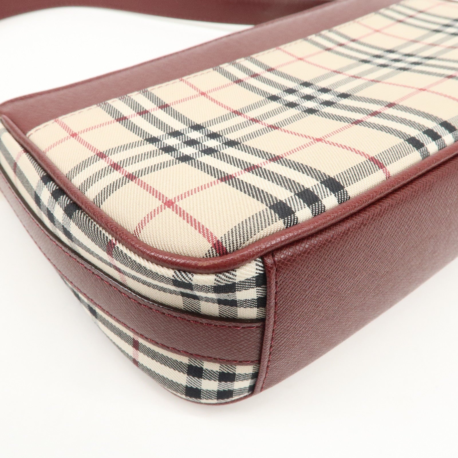 BURBERRY Leather Canvas Shoulder Bag Hand Bag Nova Plaid Bordeaux Used