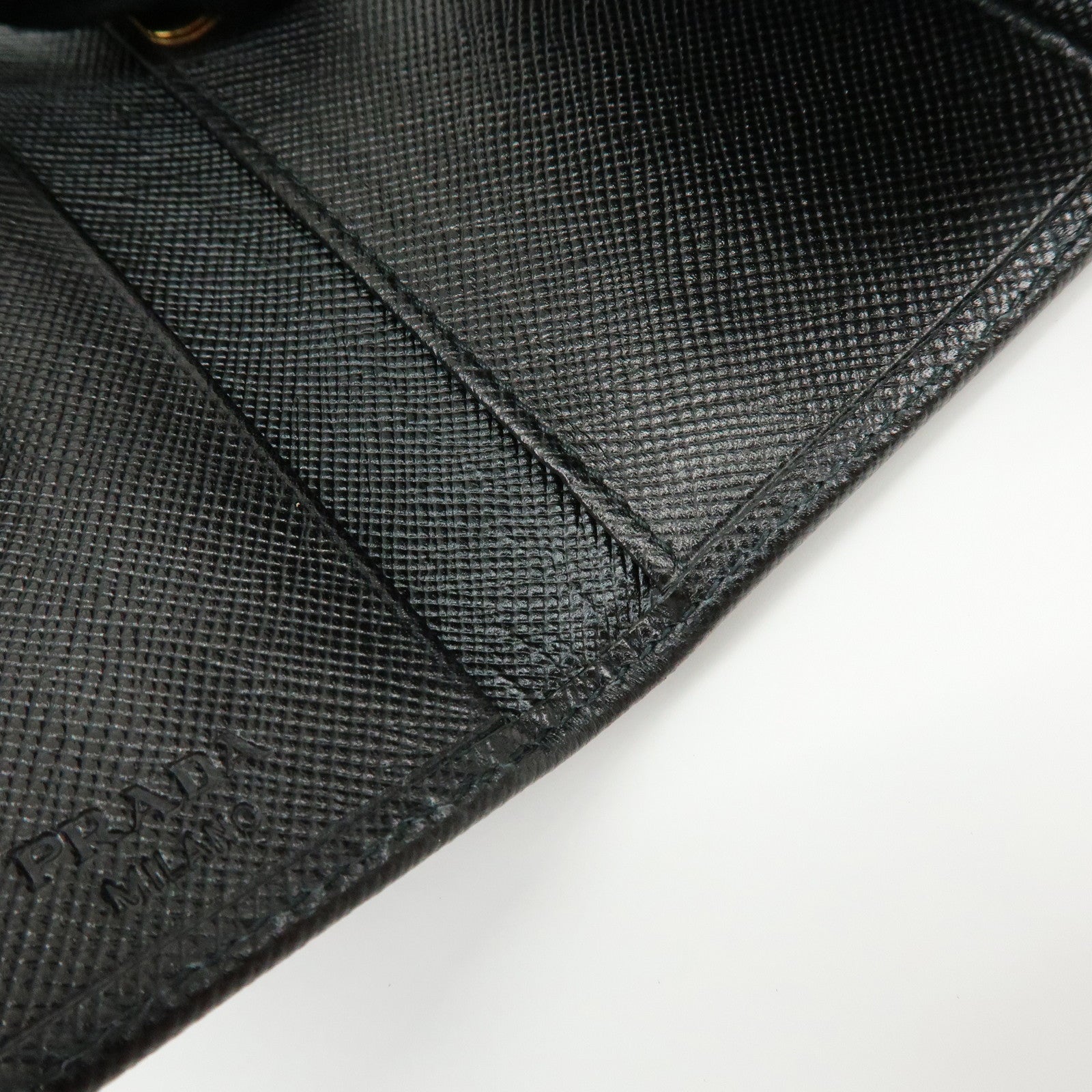 PRADA Triangle Logo Saffiano Leather 6 Rings Key Case Black 1M0222