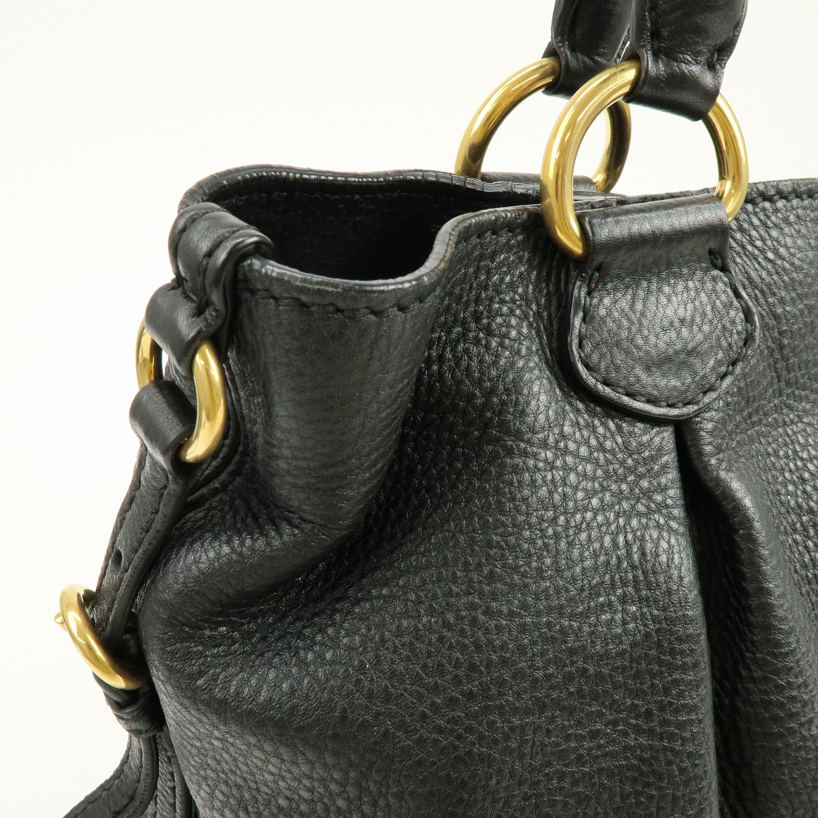MIU MIU Logo Leather Tote Bag Shoulder Bag Black Gold