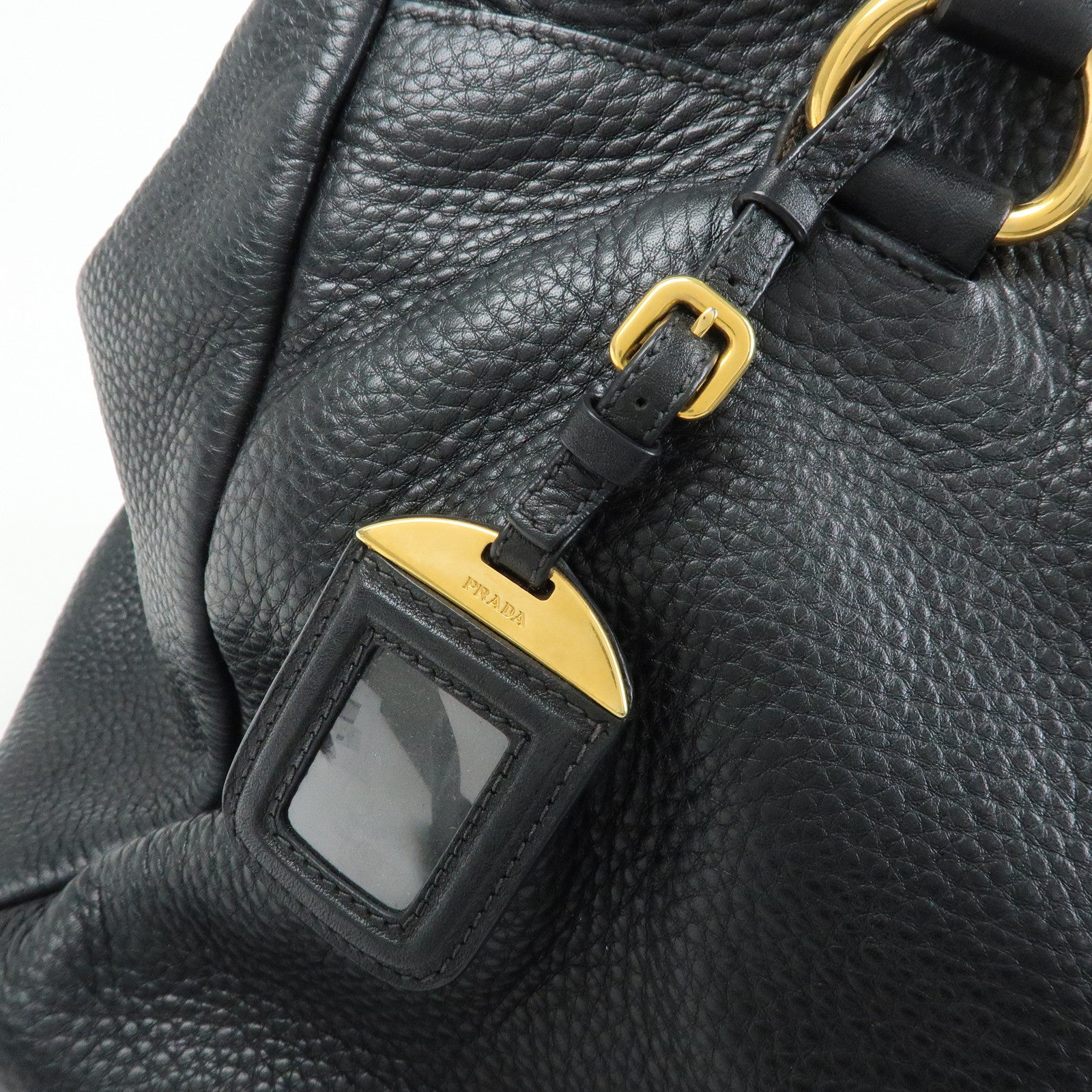 PRADA Logo Vittello Daino Leather 2Way Bag Tote Bag Black BR4393