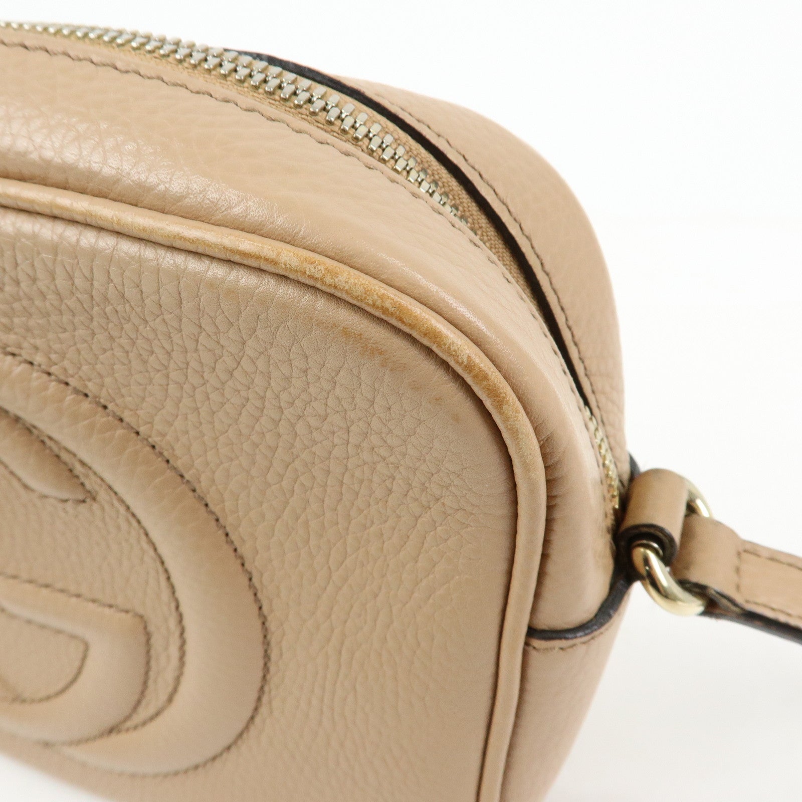 GUCCI SOHO Interlocking G Leather Shoulder Bag Beige 308364