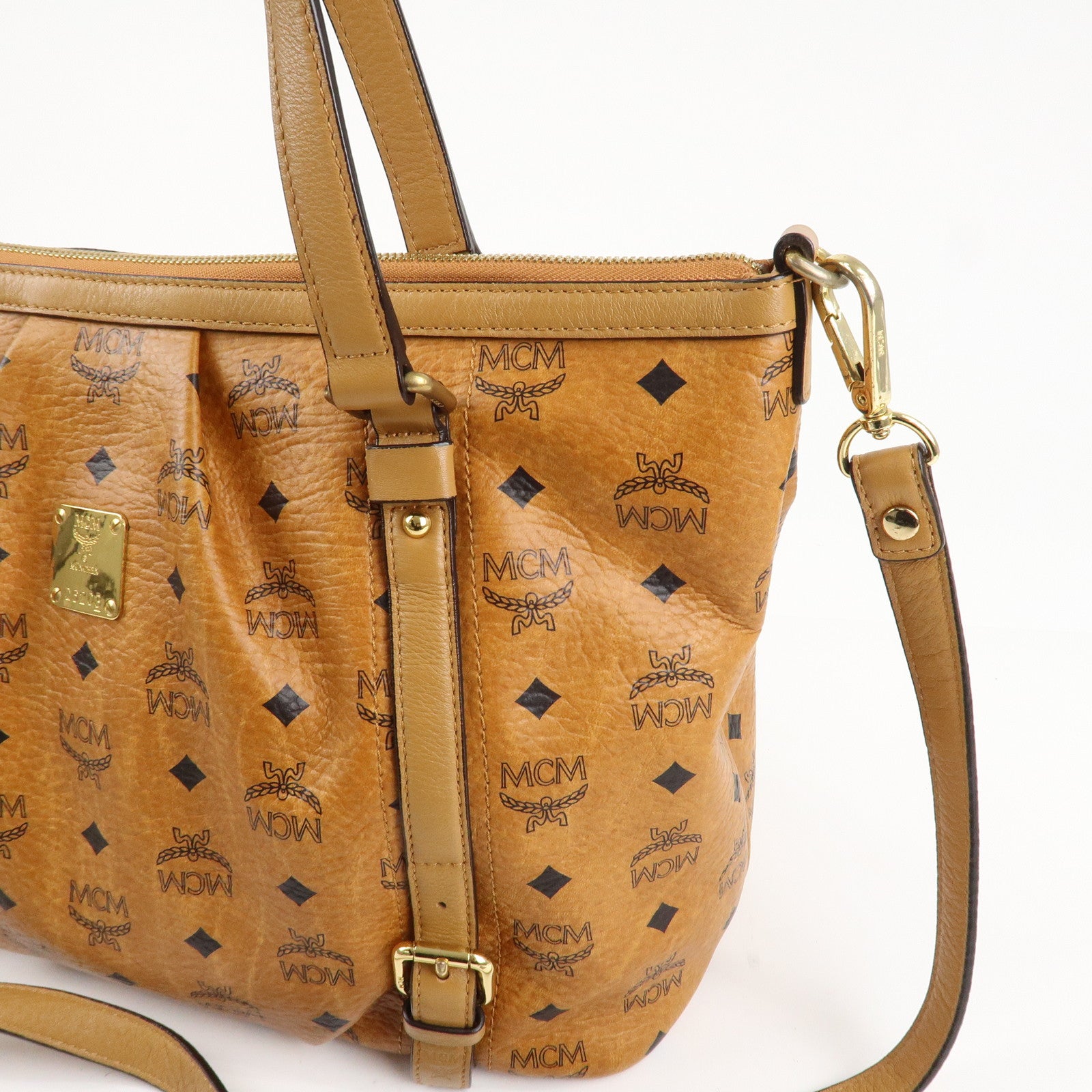 MCM Visetos Leather 2Way Shoulder Bag Tote Bag Brown Used