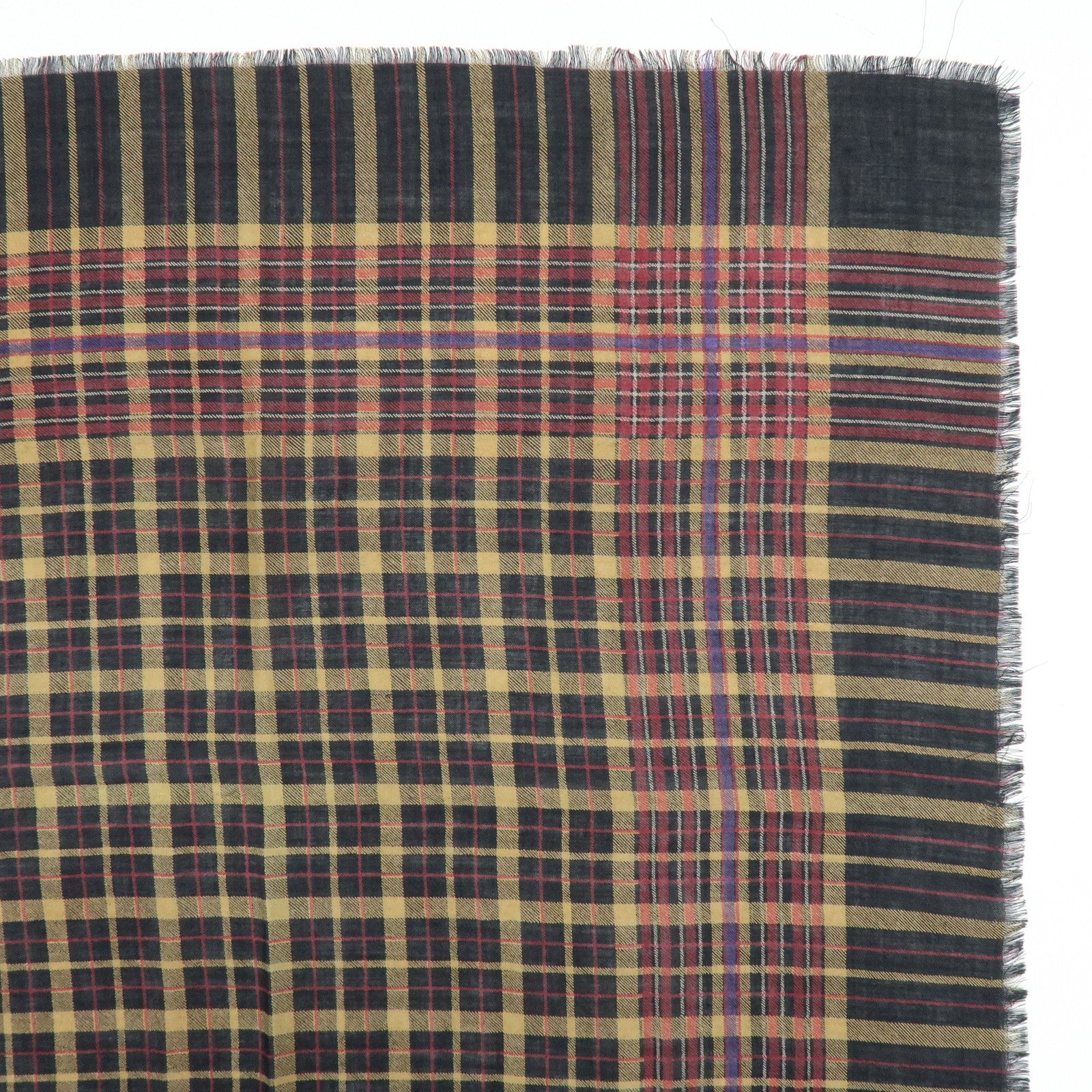 CHANEL Silk Cashmere Plaid Scarf Black Beige Wine Red