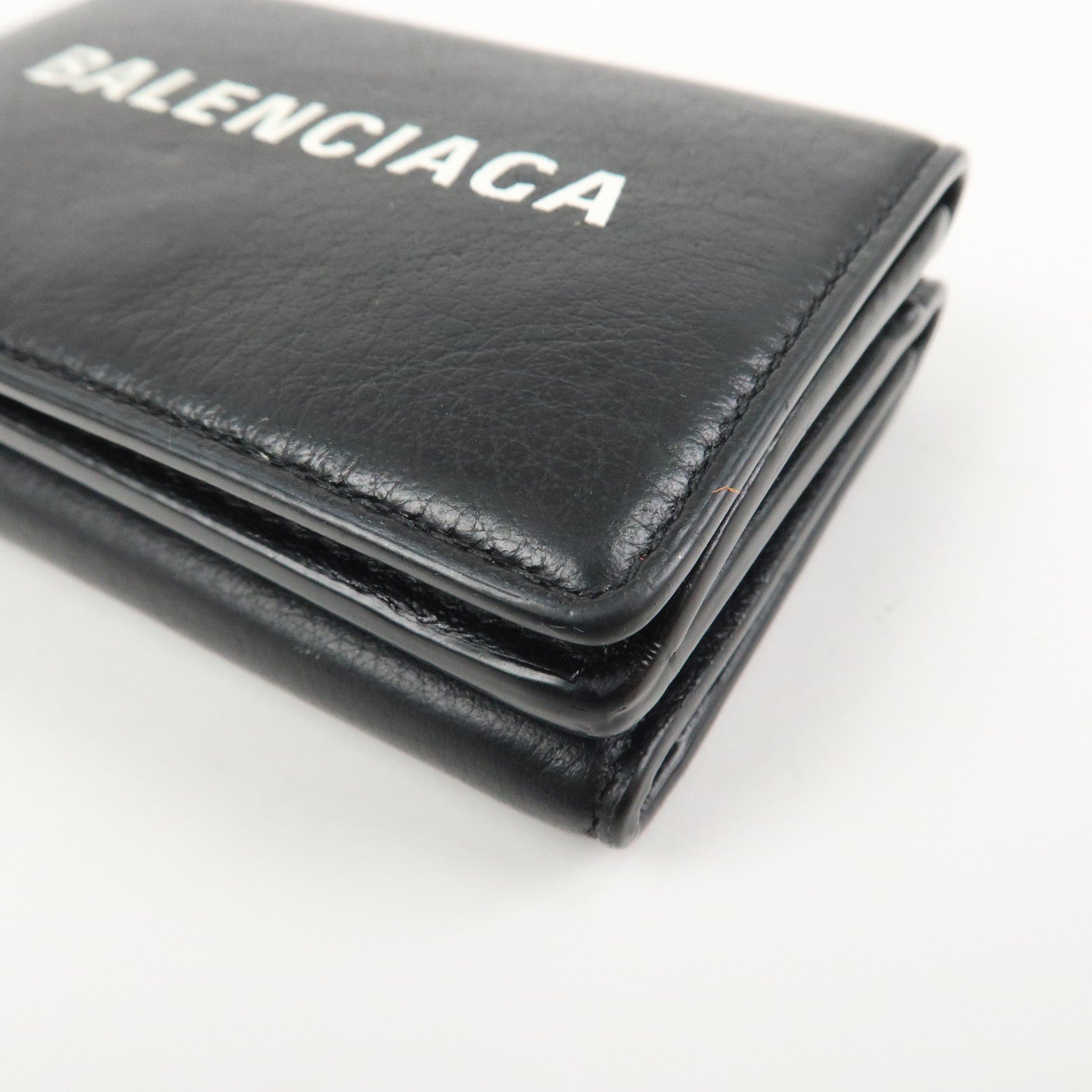 BALENCIAGA Everyday Leather Compact Tri-fold Compact Wallet Black