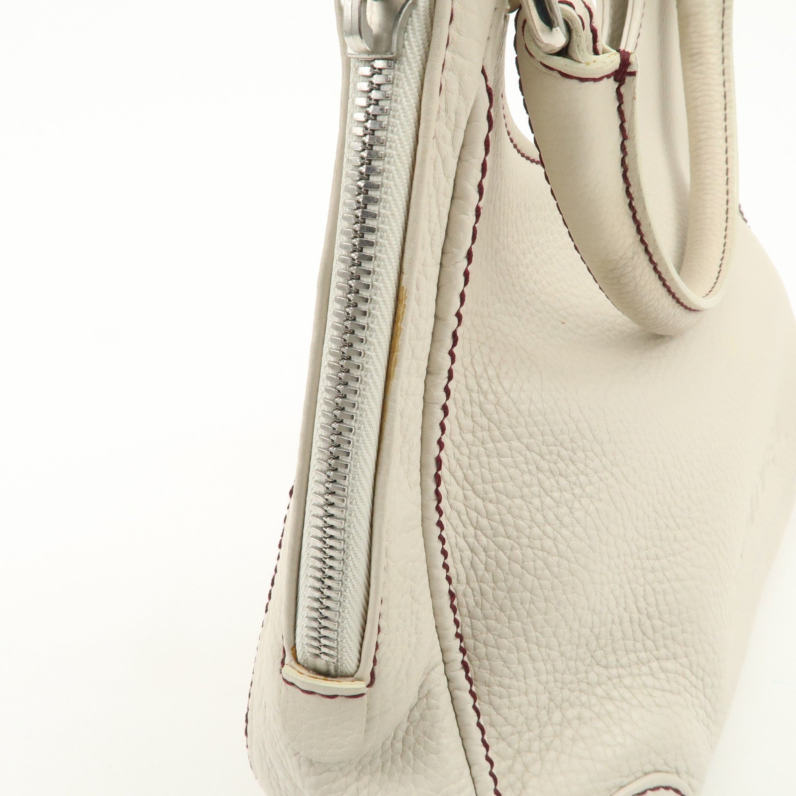 CHANEL Logo Calf Leather Fringe Tassel Shoulder Bag Hand Bag White A23055 Used