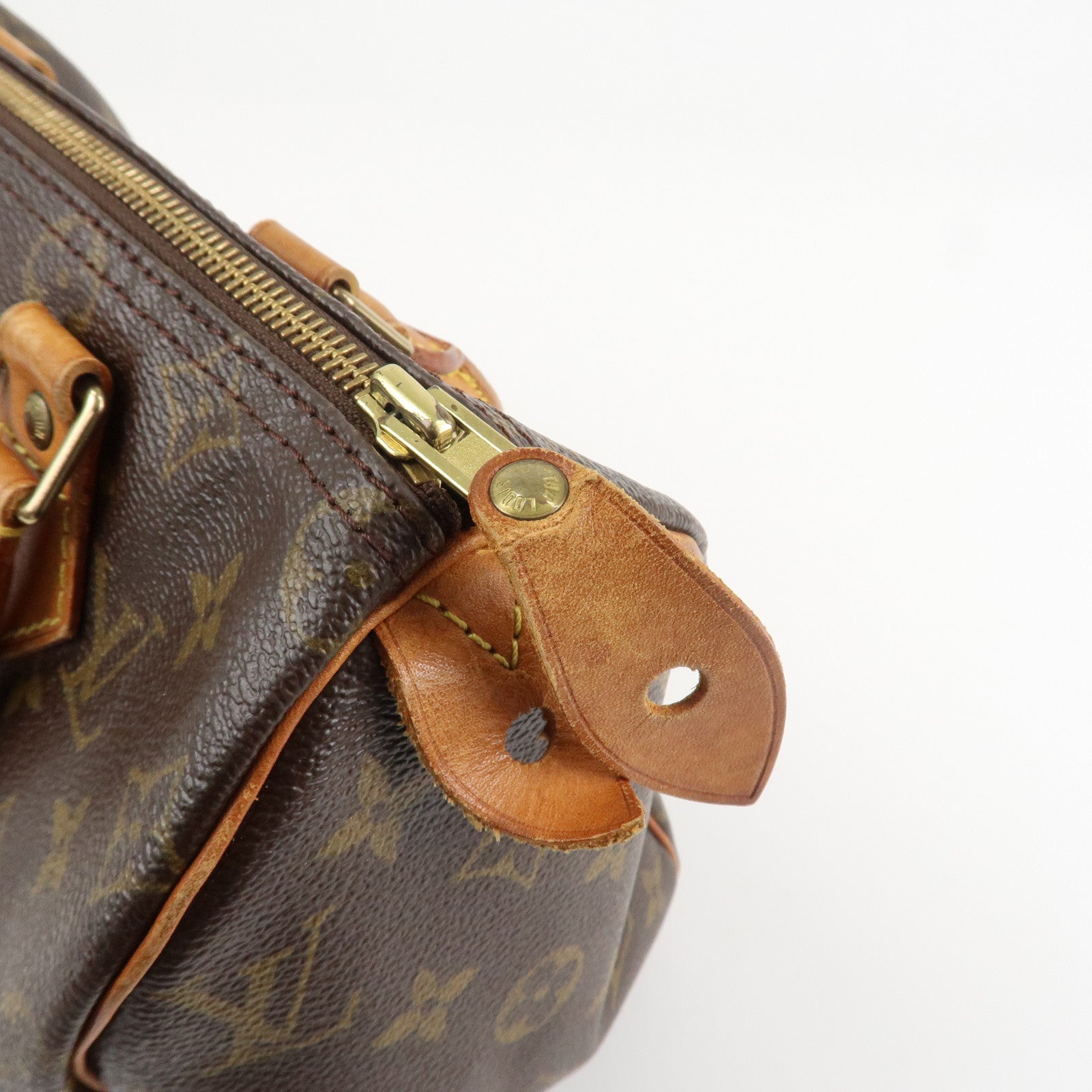 Louis Vuitton Monogram Canvas Leather Speedy 25 Boston Bag M41528