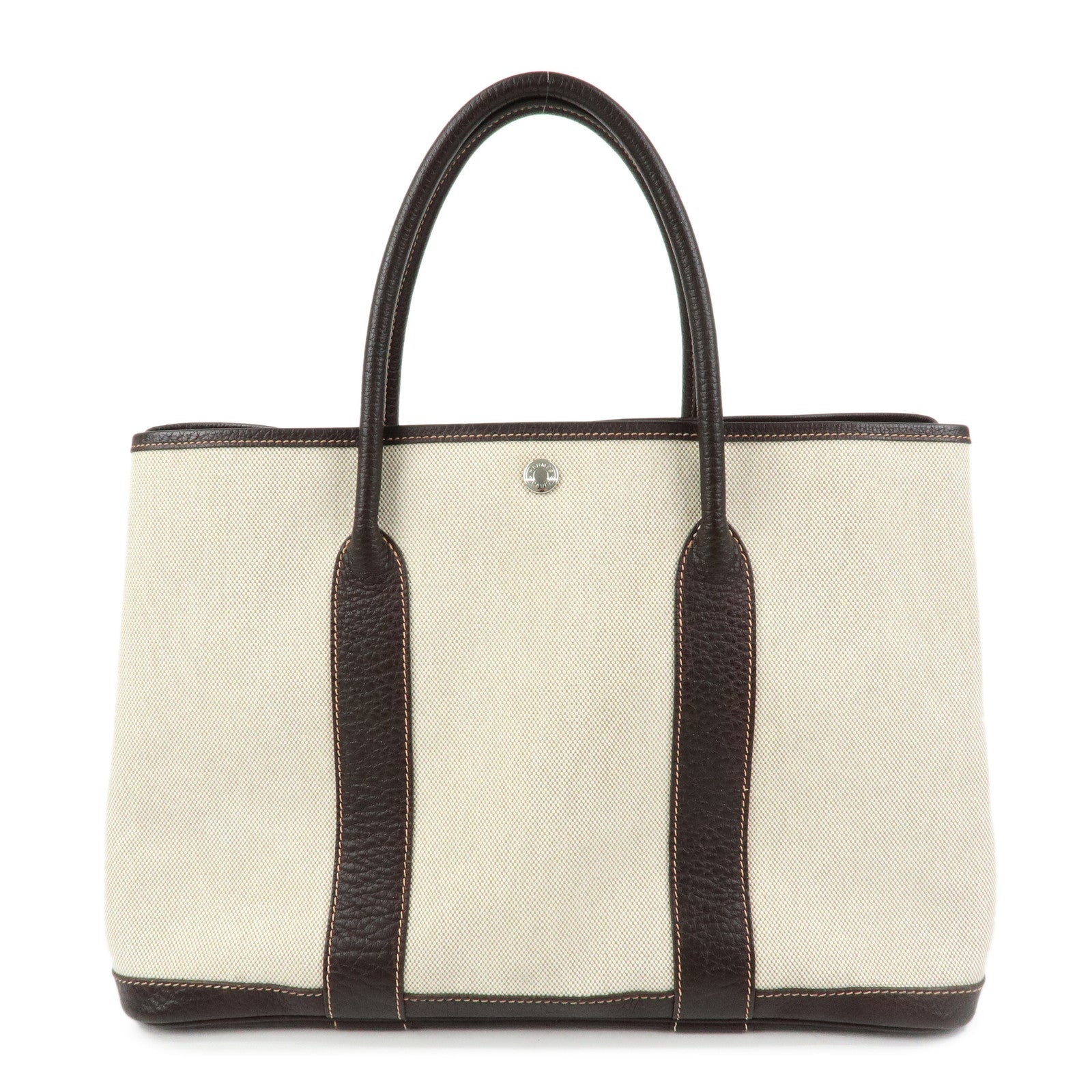HERMES Toile Ash Canvas Negonda Garden Party PM Tote Bag □H Stamped