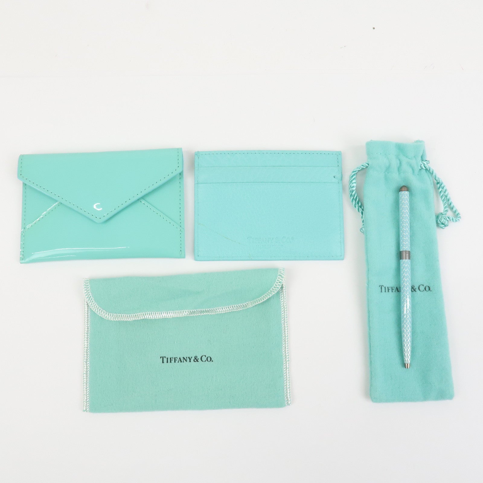 Tiffany & Co Set of 3 Card Case Coin Case Ballpoint Pen Light Blue