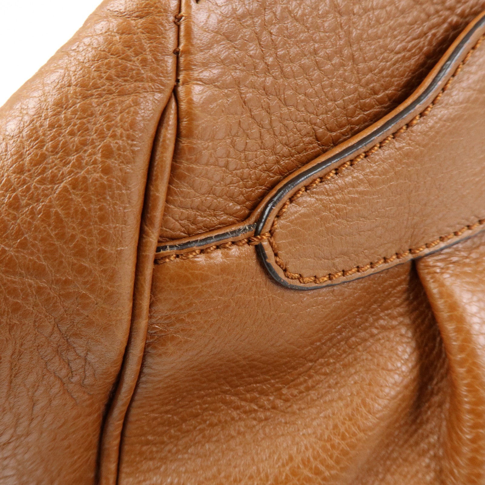 Ferragamo Gancini Leather Pleated Shoulder Bag Hand Bag Brown