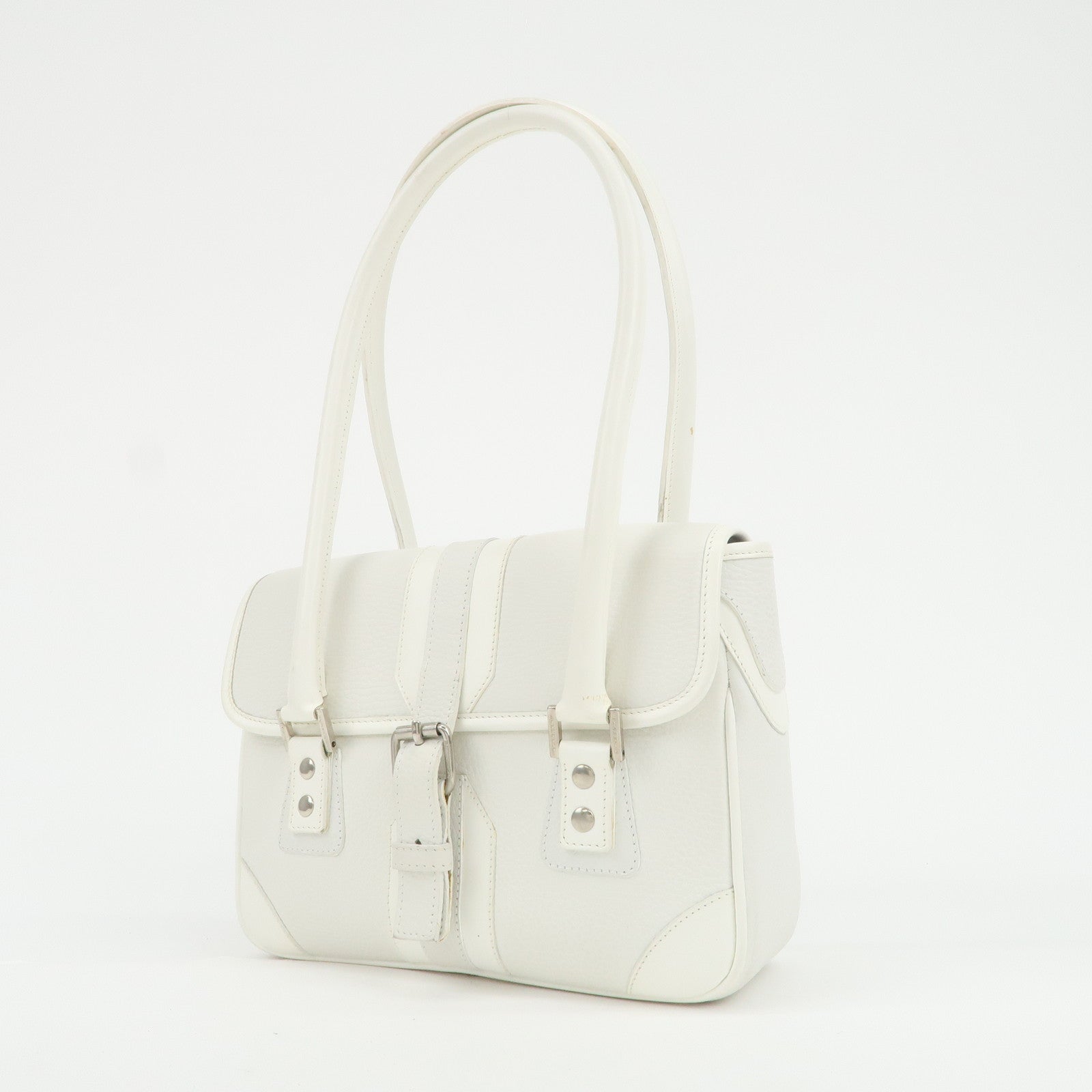 BURBERRY Leather Shoulder Bag Hand Bag White