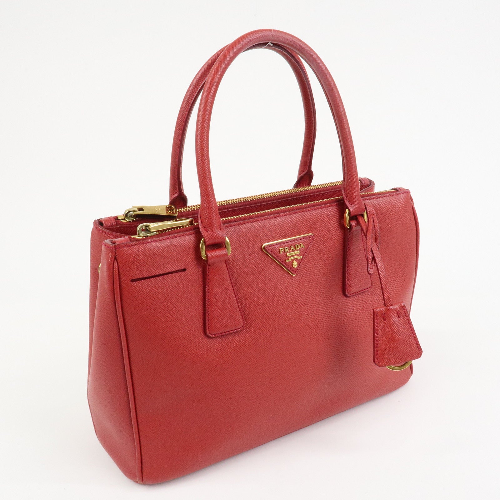 PRADA Triangle Logo Saffiano Leather Galleria 2WAY Bag Red BN1874