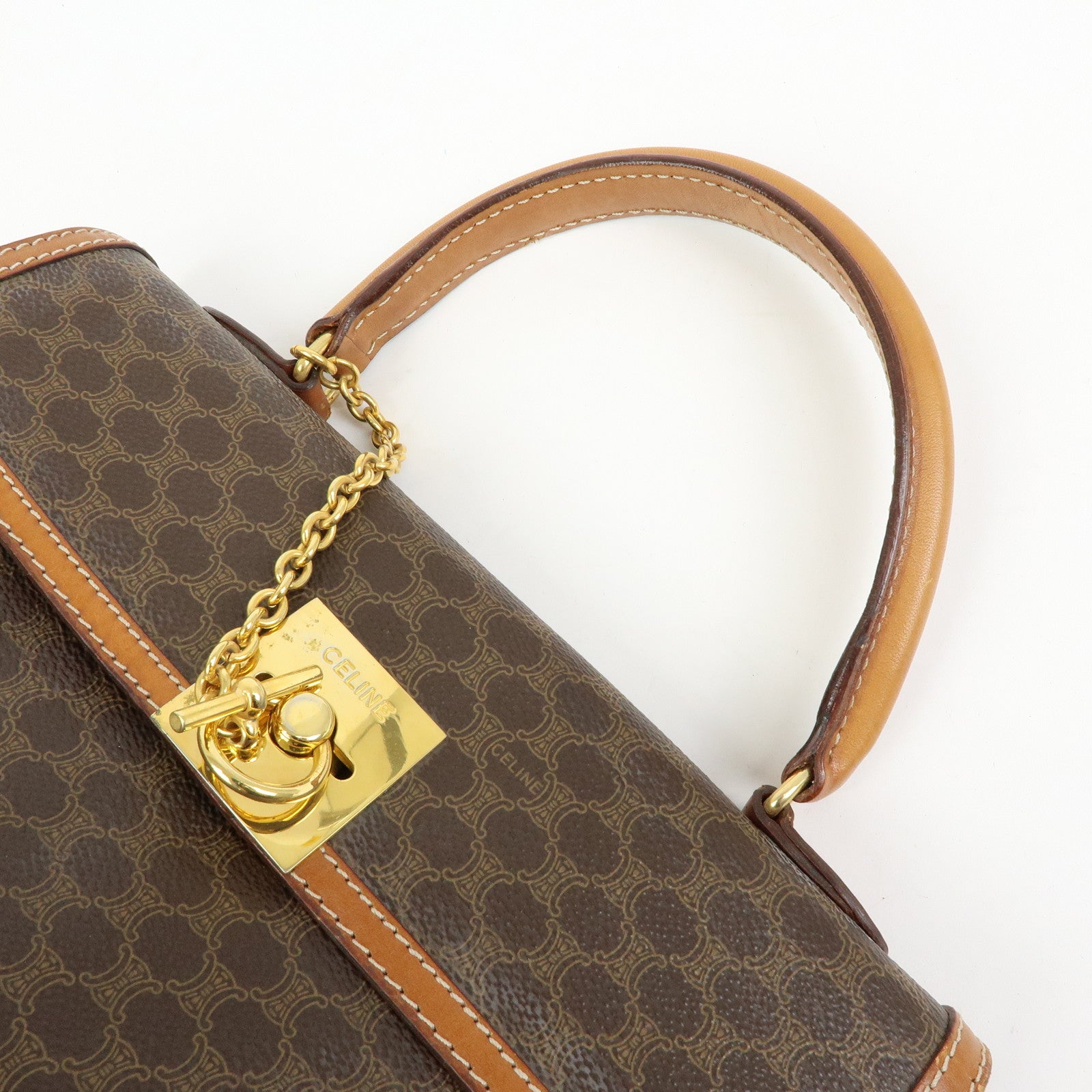 CELINE Macadam PVC Leather Hand Bag Top Handle Flap Bag Brown
