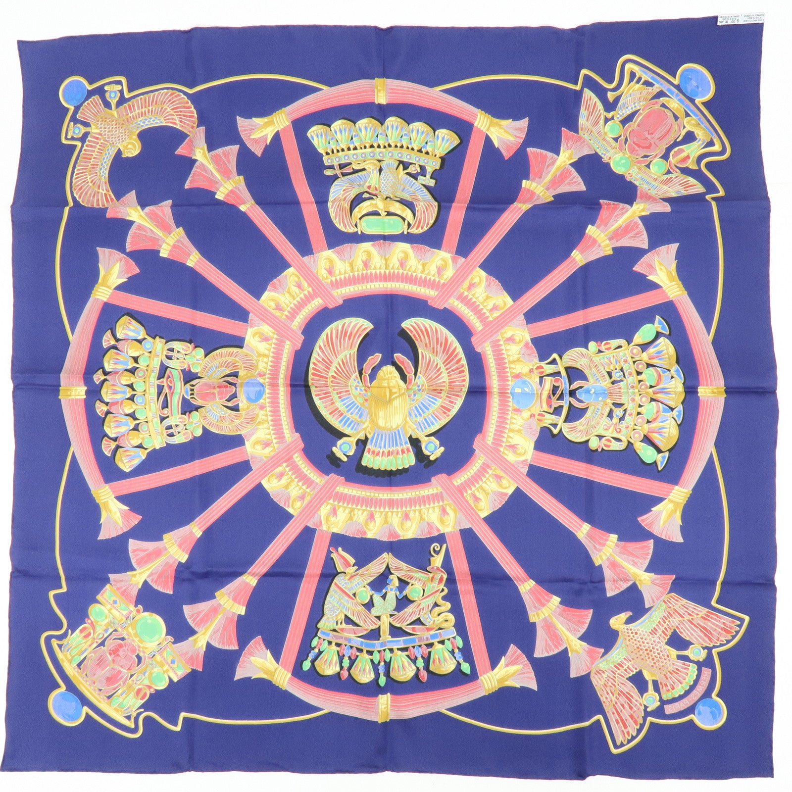 HERMES Carre 90 Silk 100% Scarf Caty Ancient Egypt Scarab Blue Red