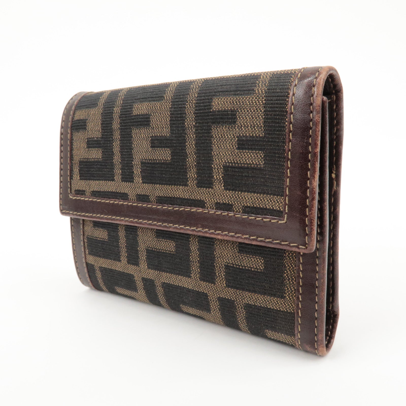 FENDI Zucca Set of 2 Canvas Leather Wallet Brown Black 8M0029 2270 Used