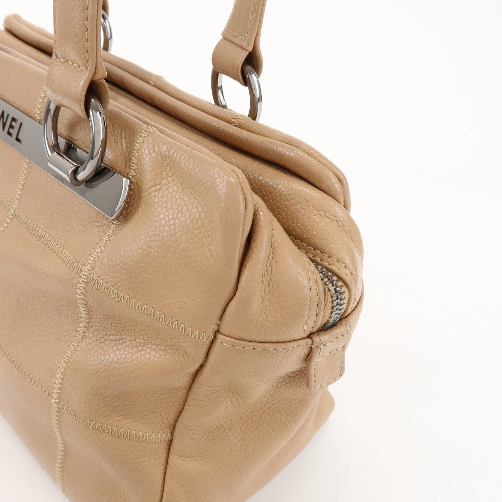 CHANEL Chocolate Bar Caviarskin Boston Bag Shoulder Bag Beige