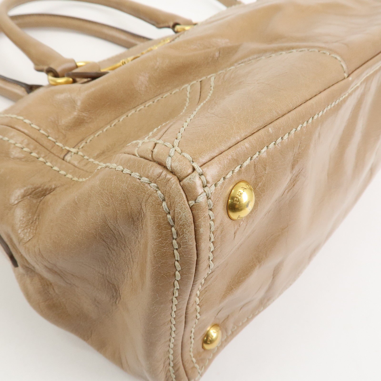PRADA Leather 2Way Bag Hand Bag Shoulder Bag Light Brown BL0727
