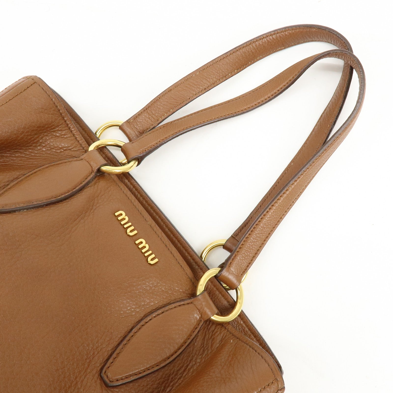 MIU MIU Madras Leather Tote Bag Shoulder Bag Brown