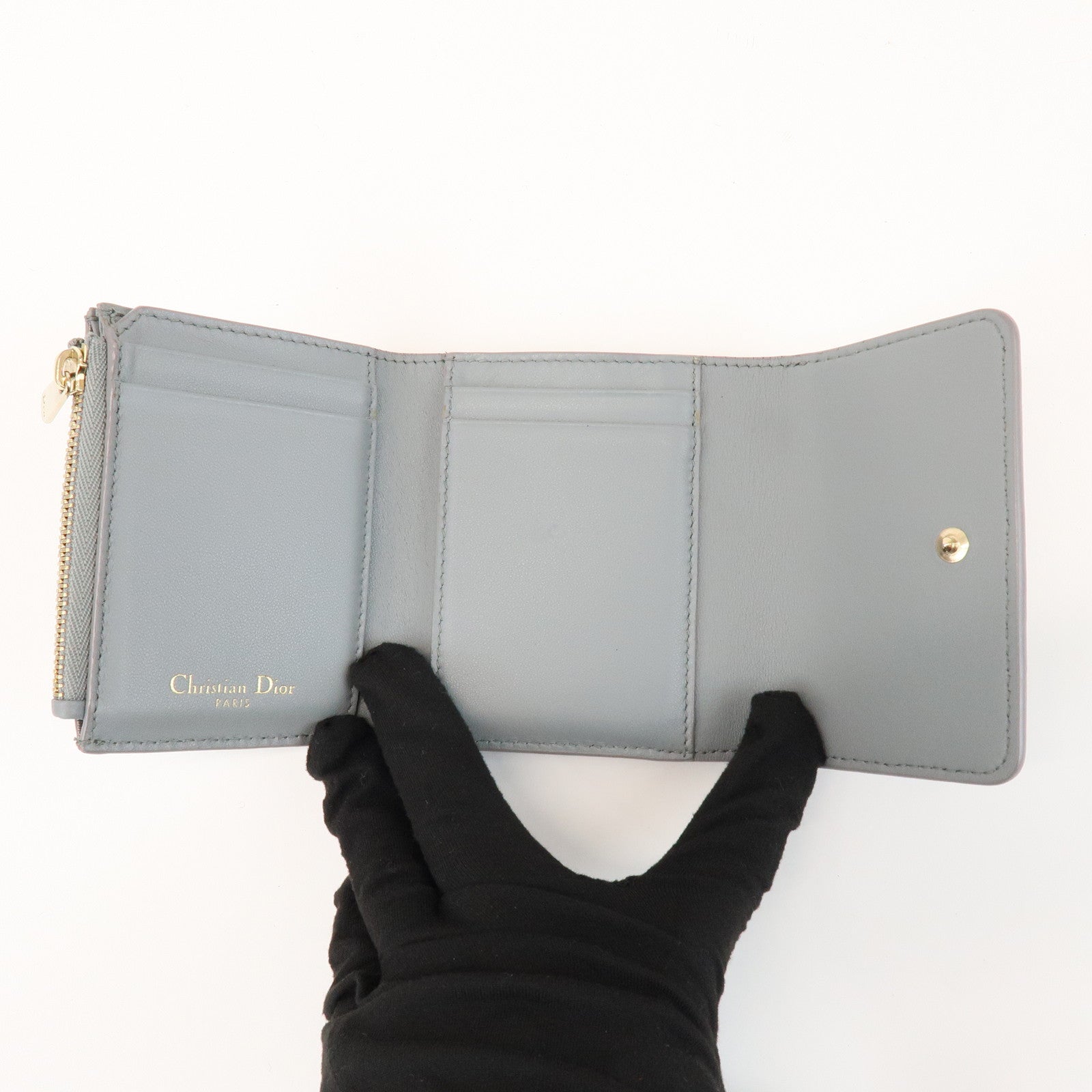 Christian Dior Montaigne Leather Compact Lotus Wallet Gray