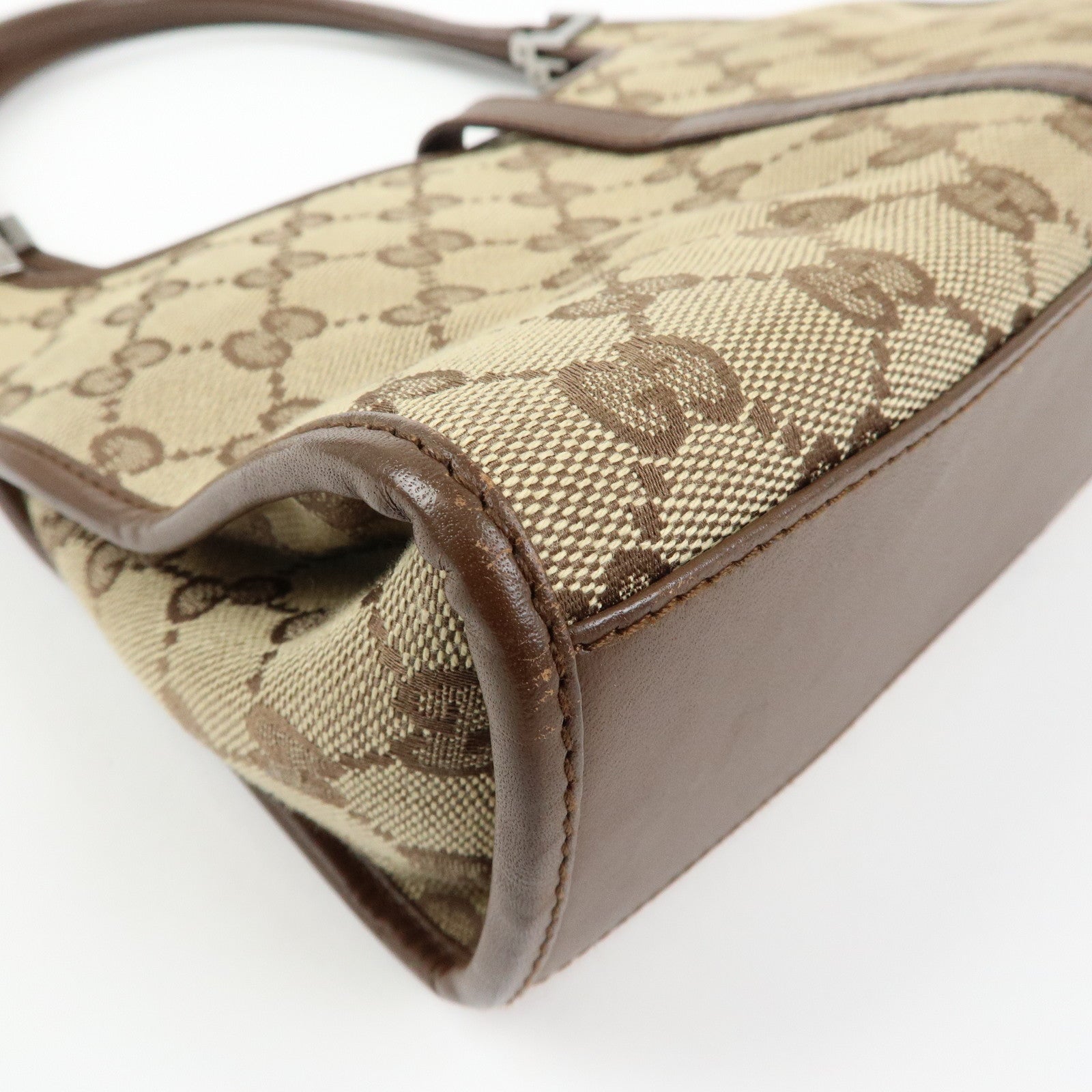 GUCCI Jackie GG Canvas Leather Hand Bag Brown 002.1068