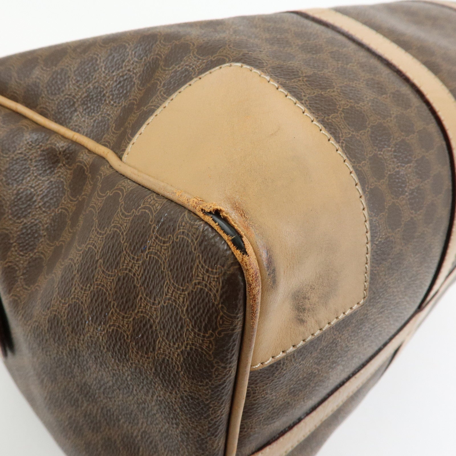 CELINE Macadam PVC Leather Boston Bag Hand Bag Brown