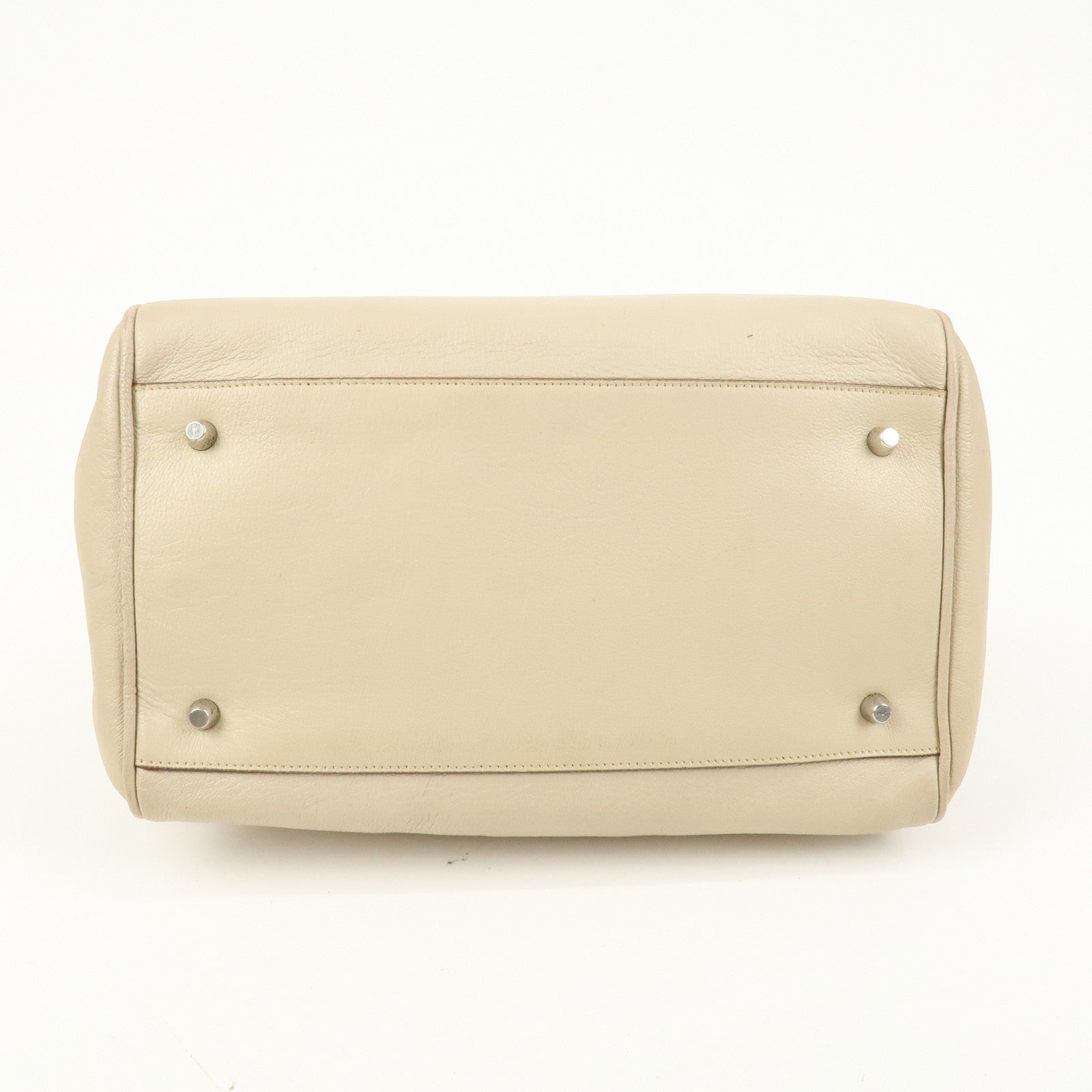 PRADA Leather Doctors Bag Hand Bag Beige Silver